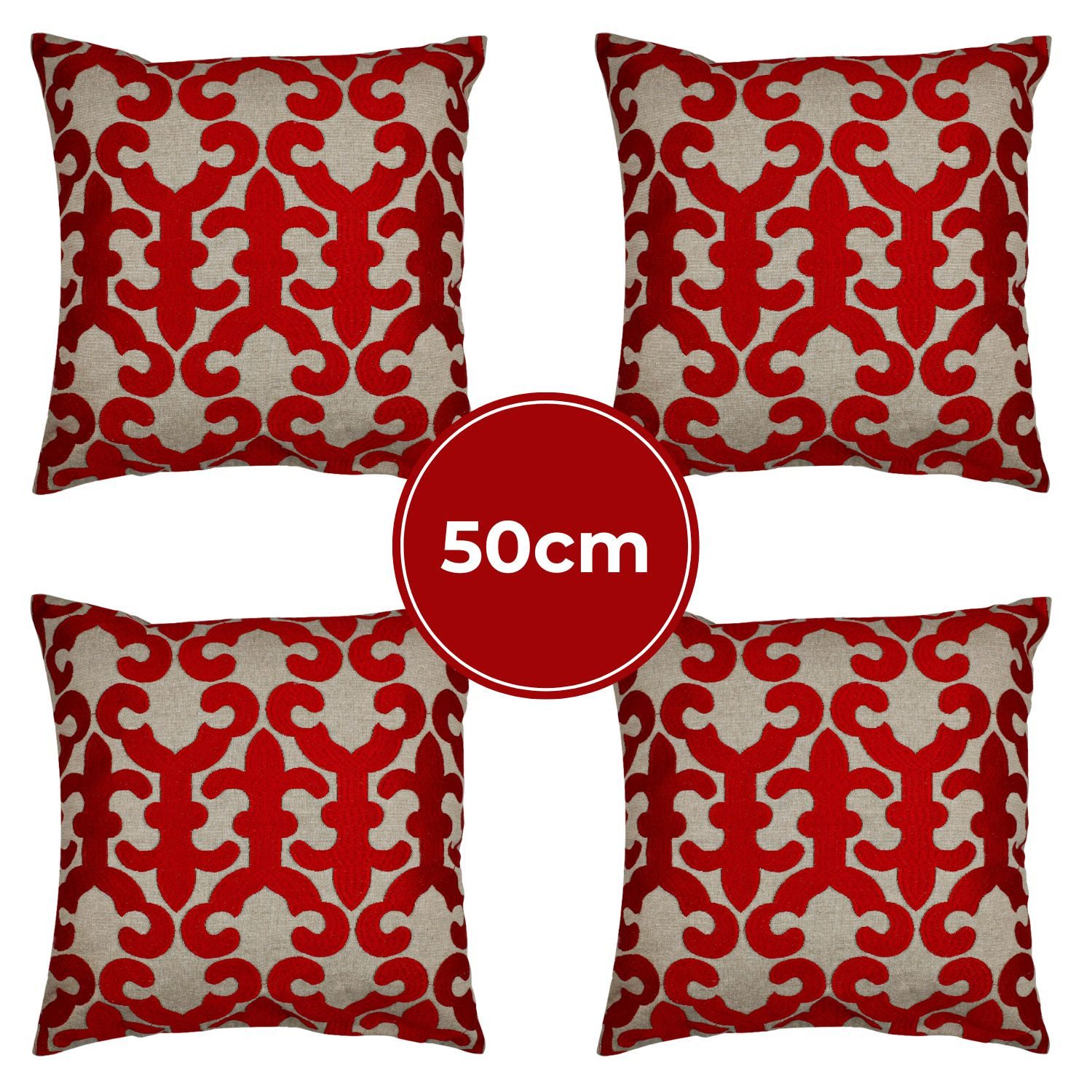 Marrakesch Orient & Mediterran Interior Zierkissen 4er Set Kissenbezug Handgefertigt Kayon Rot 50x50cm, Boho Deko, (4 St)