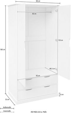 Home affaire Kleiderschrank "KERO " ideal für das Kinderzimmer,90x180cm zertifiziertes Massivholz mit MDF, mit 2 Schubladen, viel Stauraum