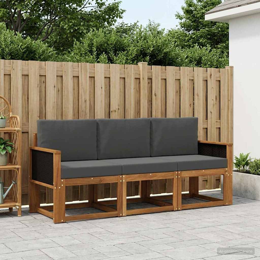 vidaXL Gartenlounge-Set Outdoor-Sofagarnitur 3 Stk. Natur und Anthrazit, (3-tlg)
