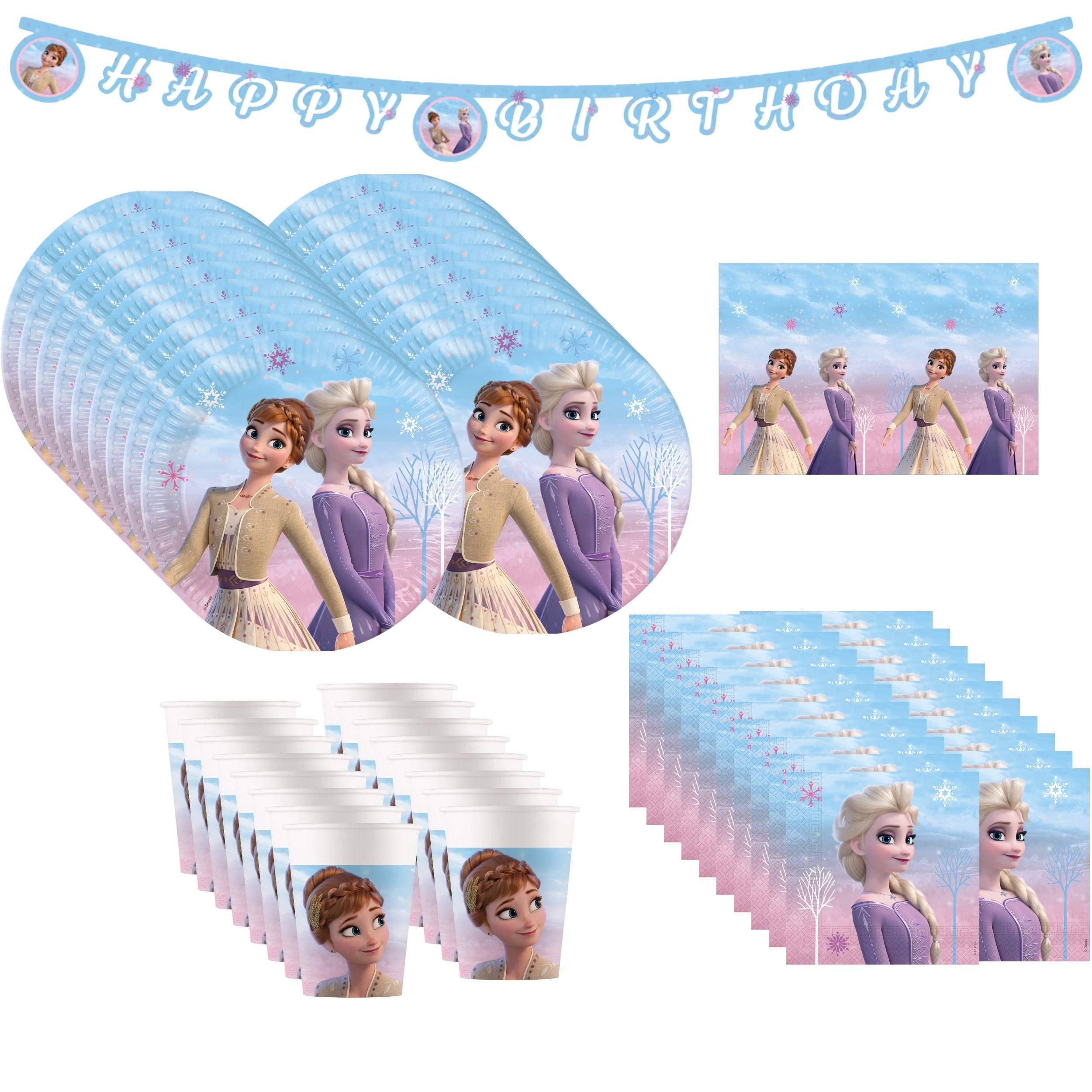 Procos Einweggeschirr-Set 54-tlg. Frozen 2 Wind Spirit Party Set für Kindergeburtstag, 8 Personen