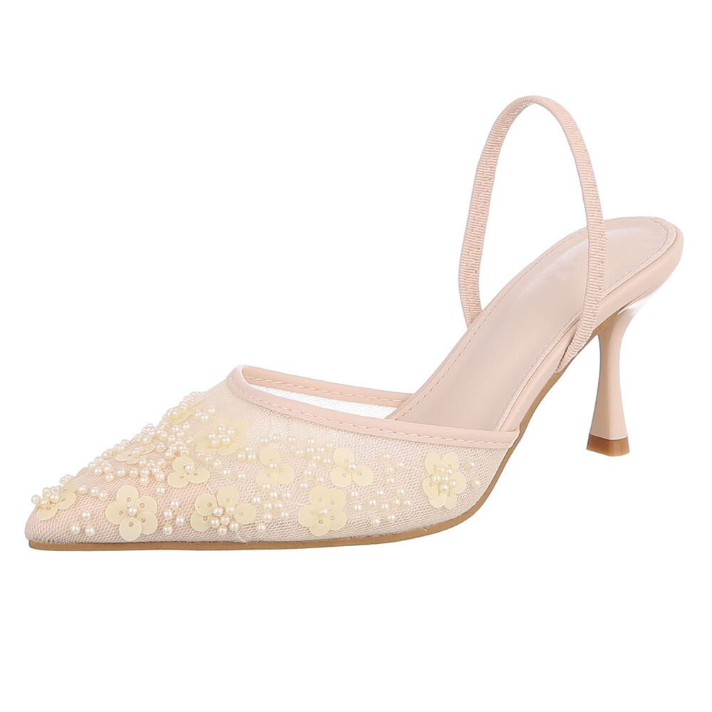 Ital-Design Damen Slingback-Pumps mit Blumenapplikation und Absatz Schnürpumps (92214462) Pfennig-/Stilettoabsatz Pumps in Apricot