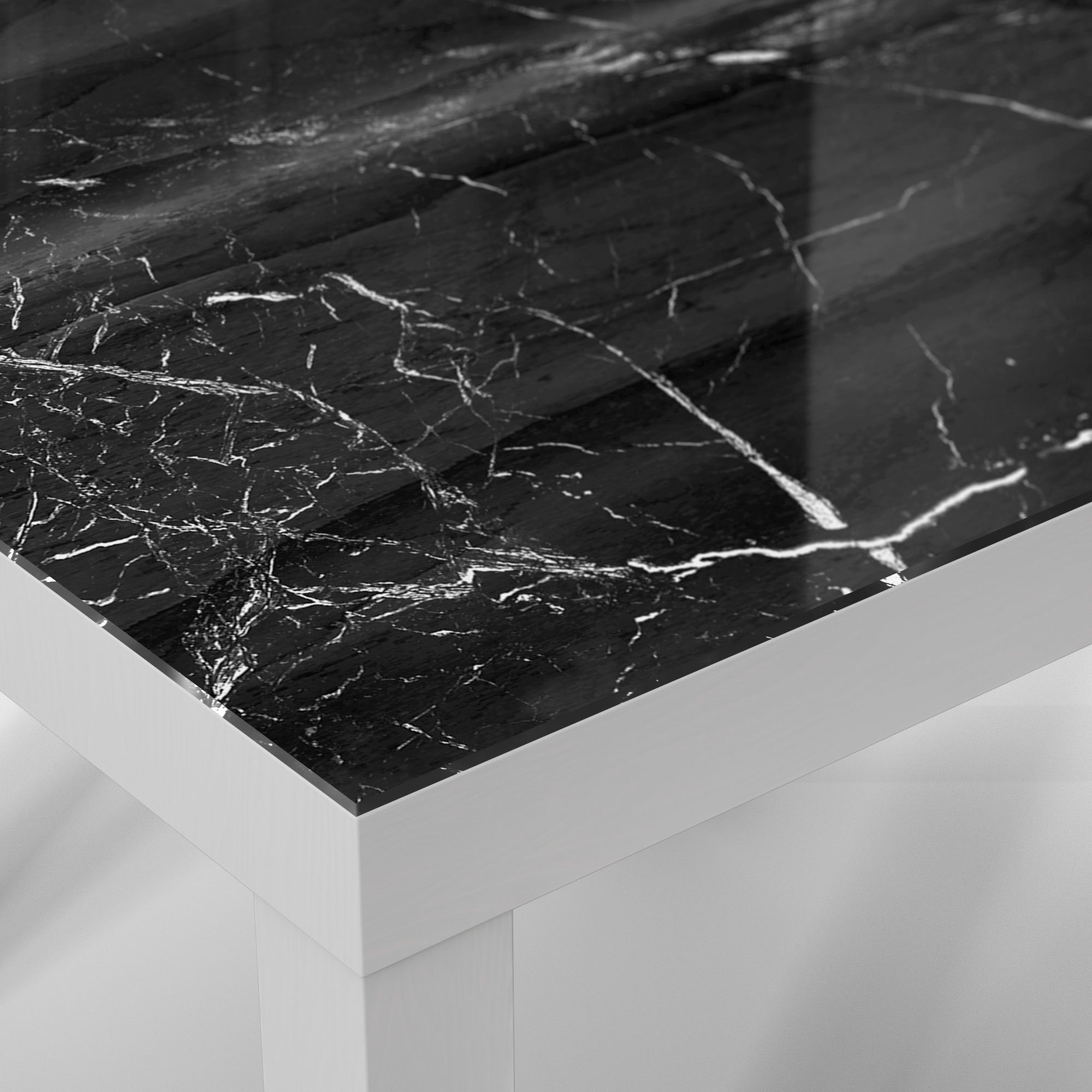 im DEQORI 'Marmoradern Glas Beistelltisch Couchtisch Detail', modern Weiß Glastisch