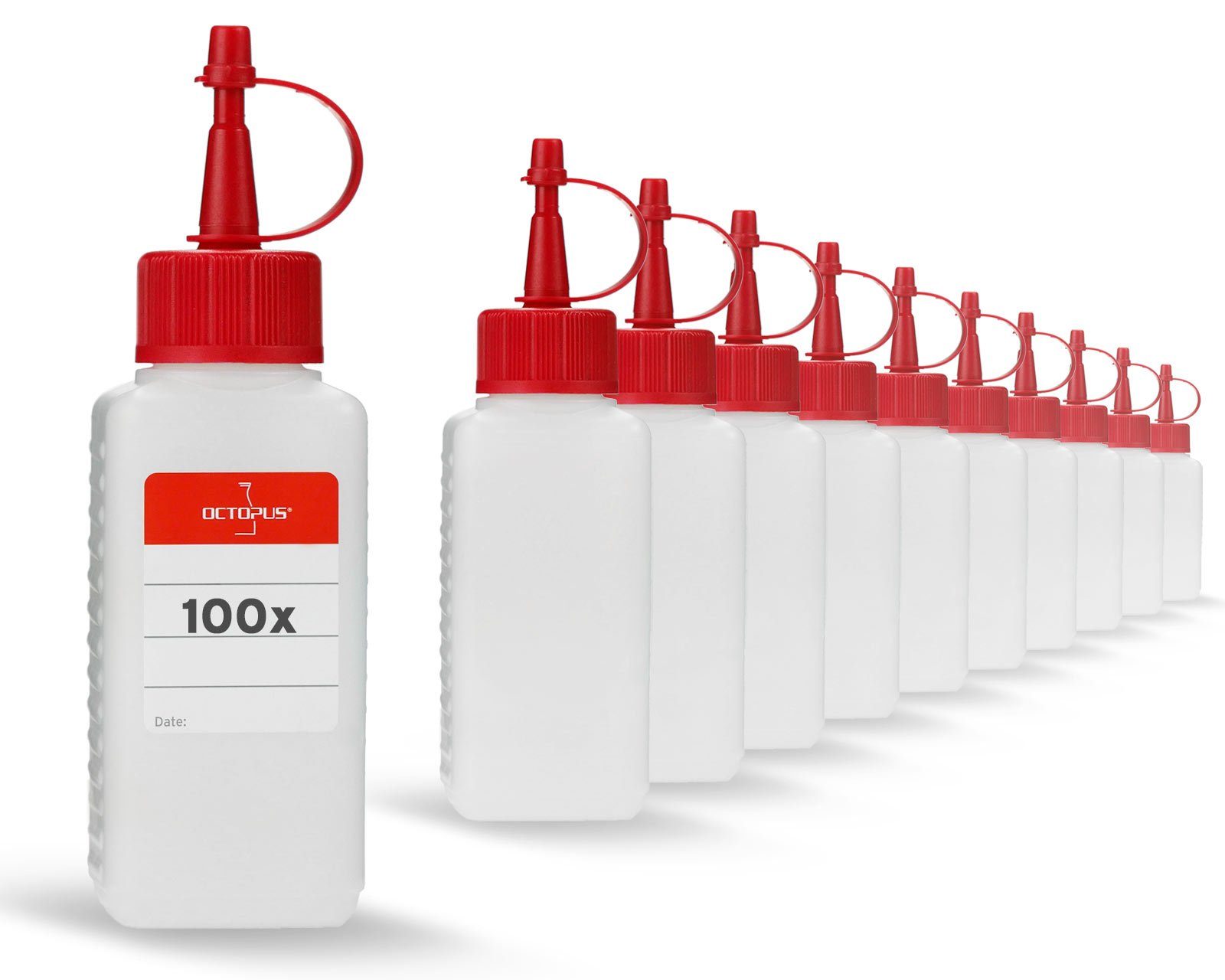 OCTOPUS Kanister 100 Plastikflaschen 100 ml mit roten Spritzverschlüssen (leer) (100 St)