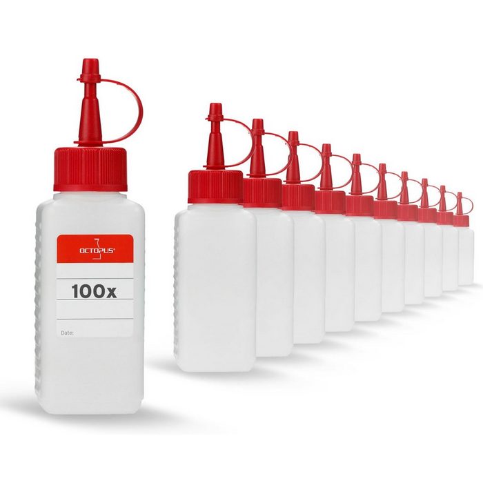OCTOPUS Kanister 100 Plastikflaschen 100 ml mit roten Spritzverschlüssen (leer) (100 St)