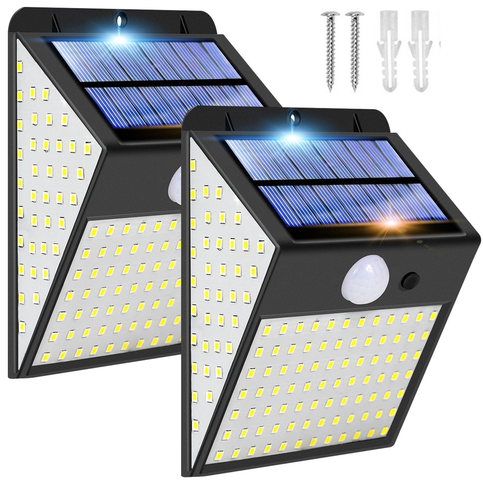 Rosnek LED Außen-Wandleuchte Solar, 170LEDs, wasserdicht, 300° Leuchtwinkel, für Garten Zaun, weiß(6500K), Bewegungssensor, Haustür Deko