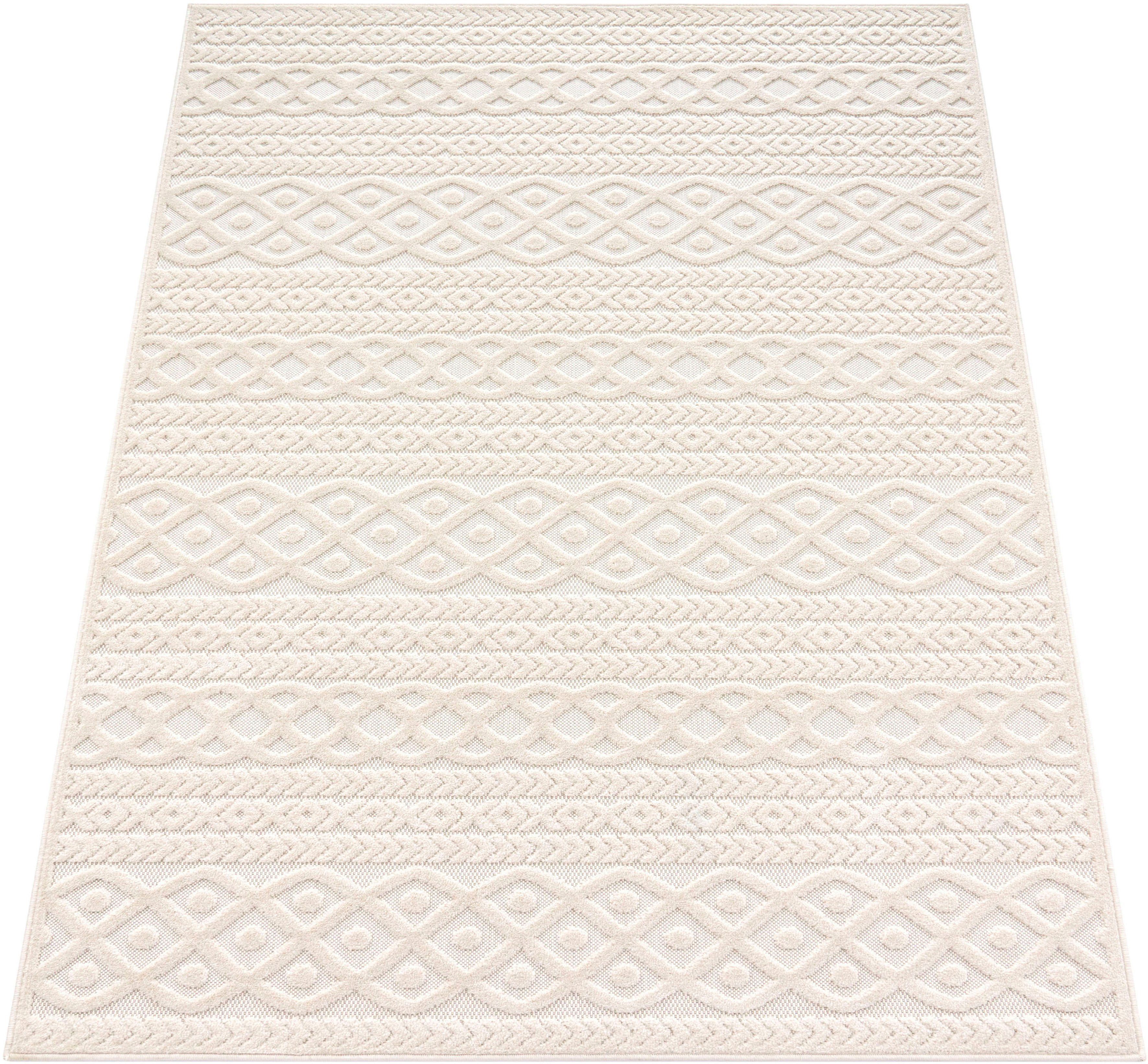 Paco Home Teppich Cotton 231, rechteckig, Höhe: 6 mm, Uni-Farben, Hoch-Tief Effekt, boho, In- und Outdoor geeignet