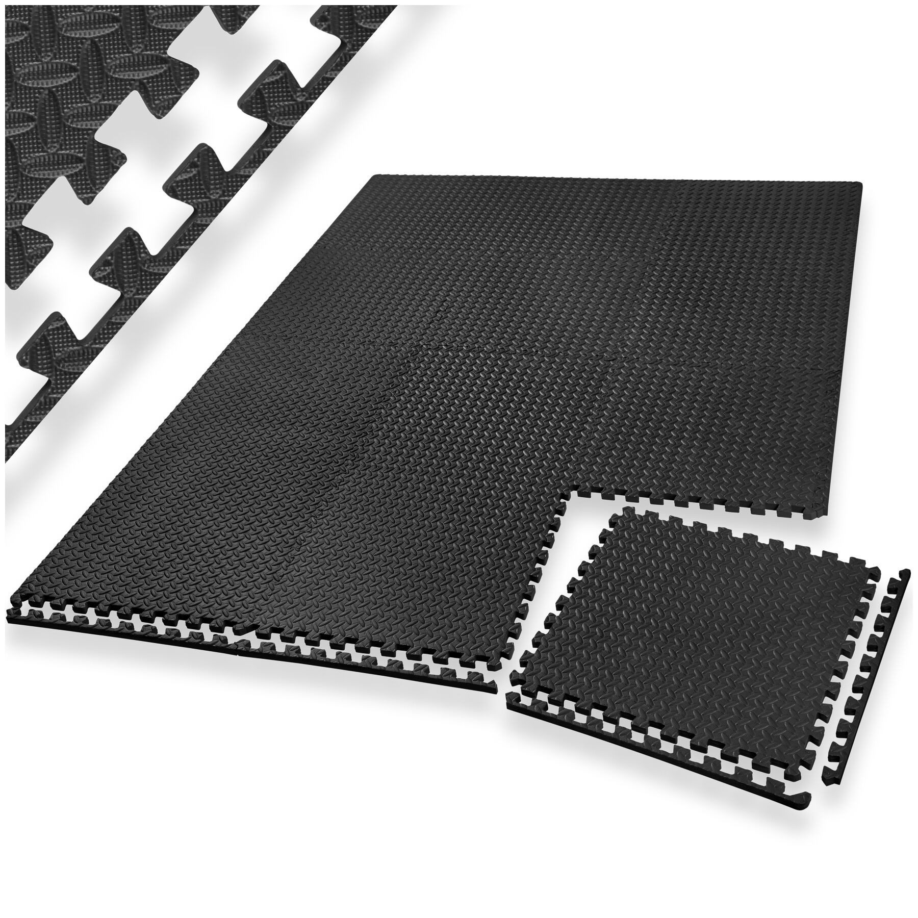 tectake Bodenschutzmatte Schutzmattenset, 12-teilig mit 24 Randstücken, Maße: je 61 x 61 cm, Bürostuhlunterlage, in schwarz, Leichte Reinigung und flexibel erweiterbar, weich und rutschfest