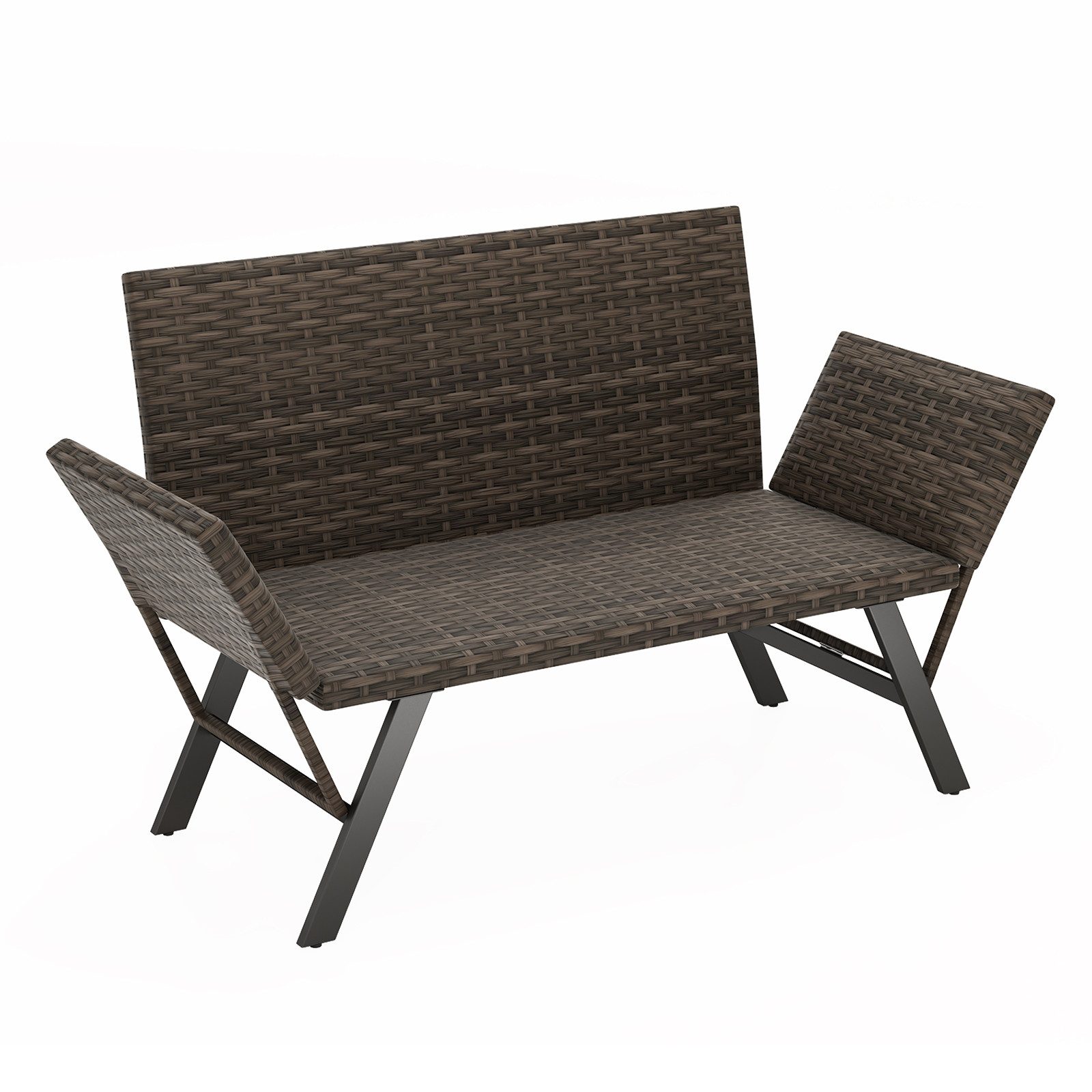 COSTWAY Gartenbank 4 in 1 mit Liegefunktion, wetterfest, 2-Sitzer, Loungeset, Polyrattan, 300kg
