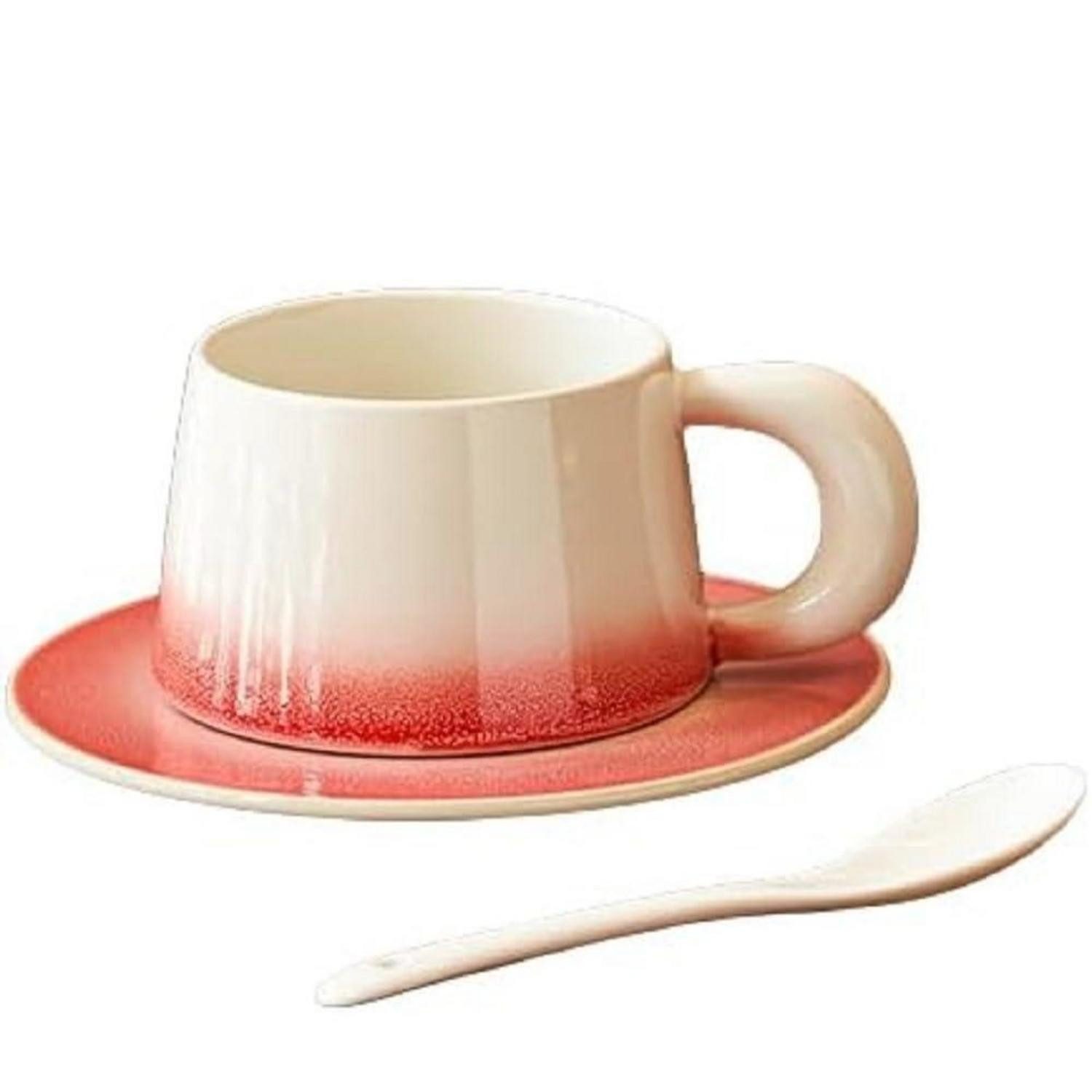 LuxusKollektion Espressotasse Espressotasse m. Unterteller Löffel 200ml Rot, Keramik