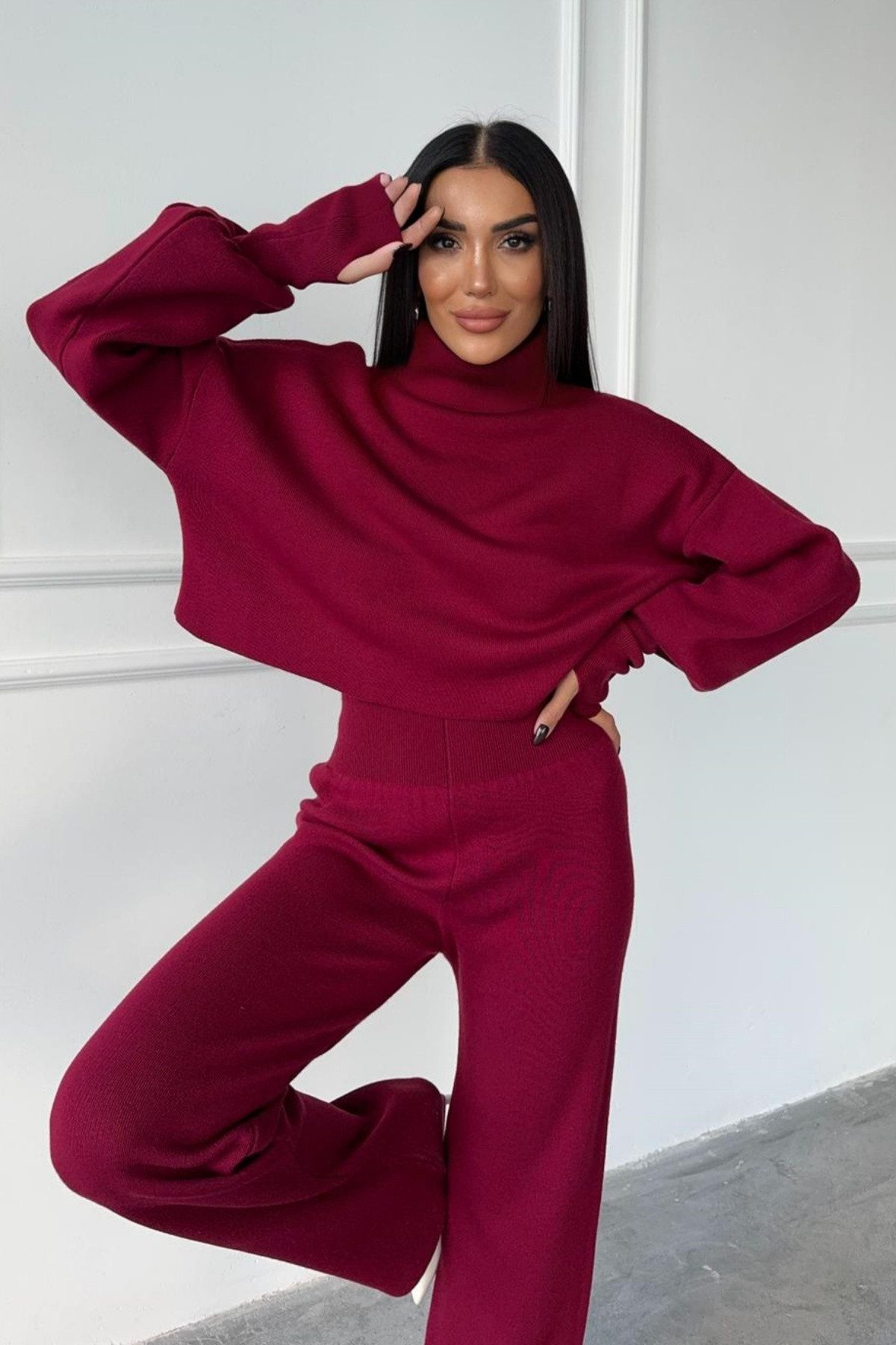 WOMAN VISION Blusentop Rollkragenpullover und hochgeschnittene Strickhose ( günstig online kaufen