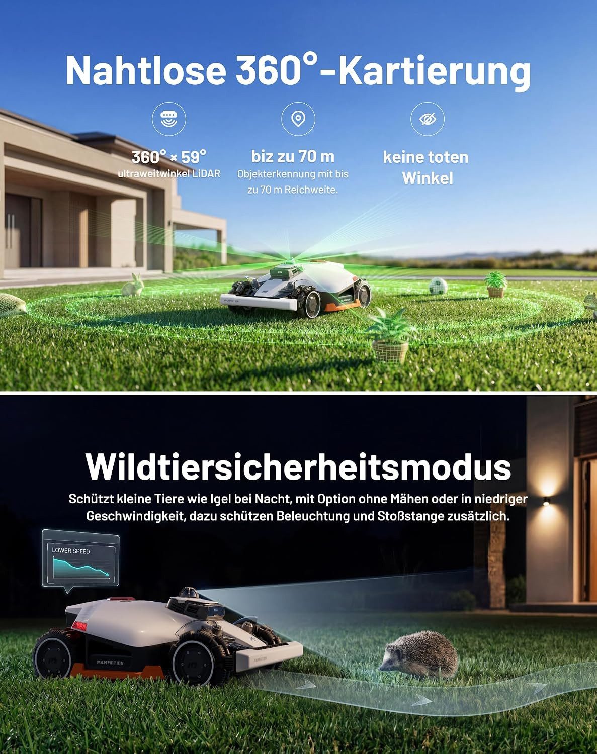 Mammotion Rasenmähroboter LUBA 3 AWD Mähroboter ohne Begrenzungskabel, bis 3000 m² Rasenfläche, (mit Garage, 360° LiDAR + Dual-Kamera-KI-Vision + NetRTK), Allra – Bild 4 von 5