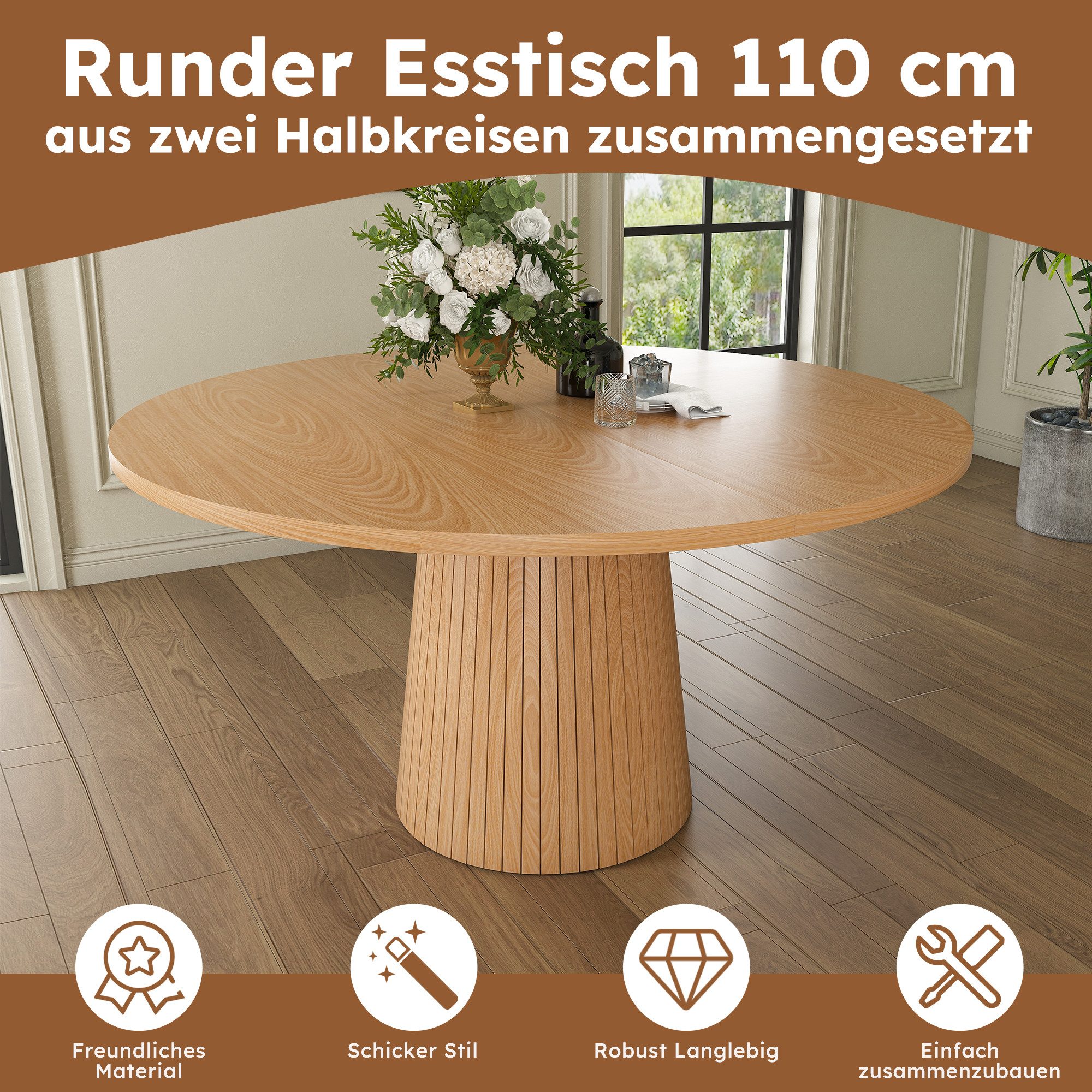 Celya Esstisch Runder Küchentisch 110 cm Landhausstil mit Metallinnenrahmen – Bild 4 von 5