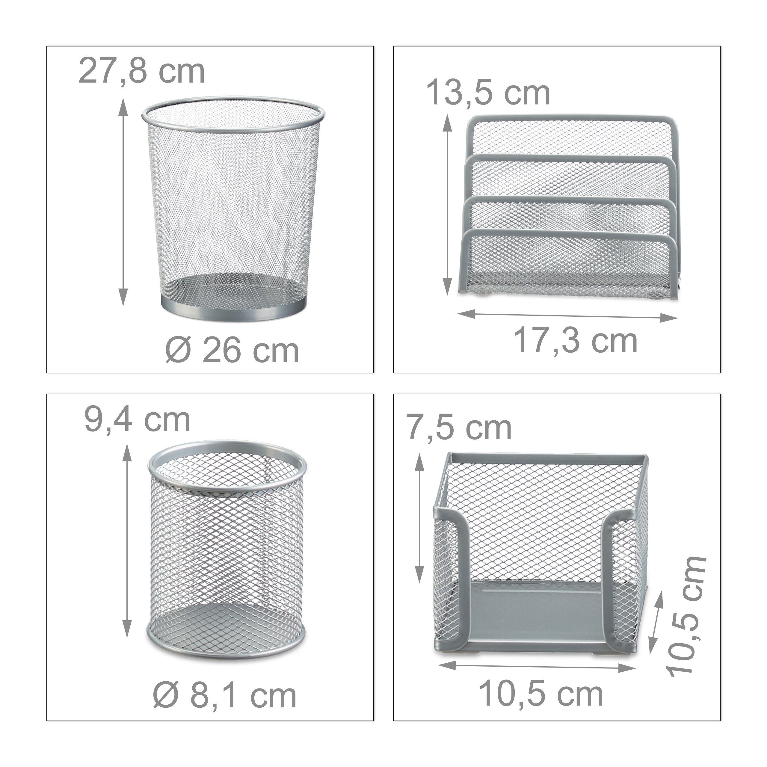 relaxdays Schreibtischaufsatz Schreibtisch Organizer Set, 4-teilig, silber