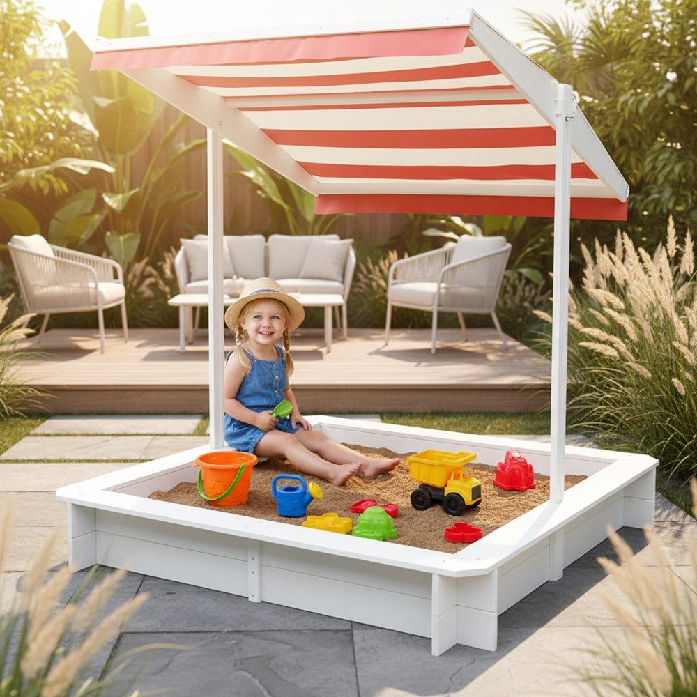 Mucola Sandkasten Sandkasten mit Sonndendach Sandkiste Sandbox Spielhaus Holzsandkasten, (Stück, 1-tlg., Sandkasten mit Dach), Sonnendach