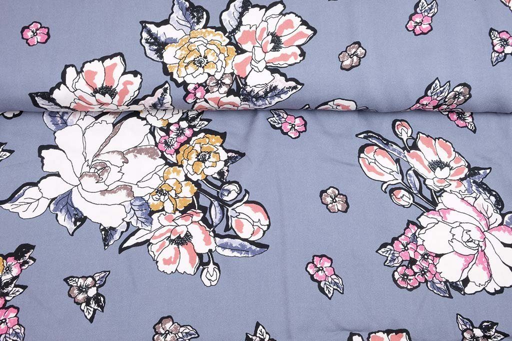 Stoff Viskose Stoff Viskose Meterware Blumen grau, 15,90 EUR/m