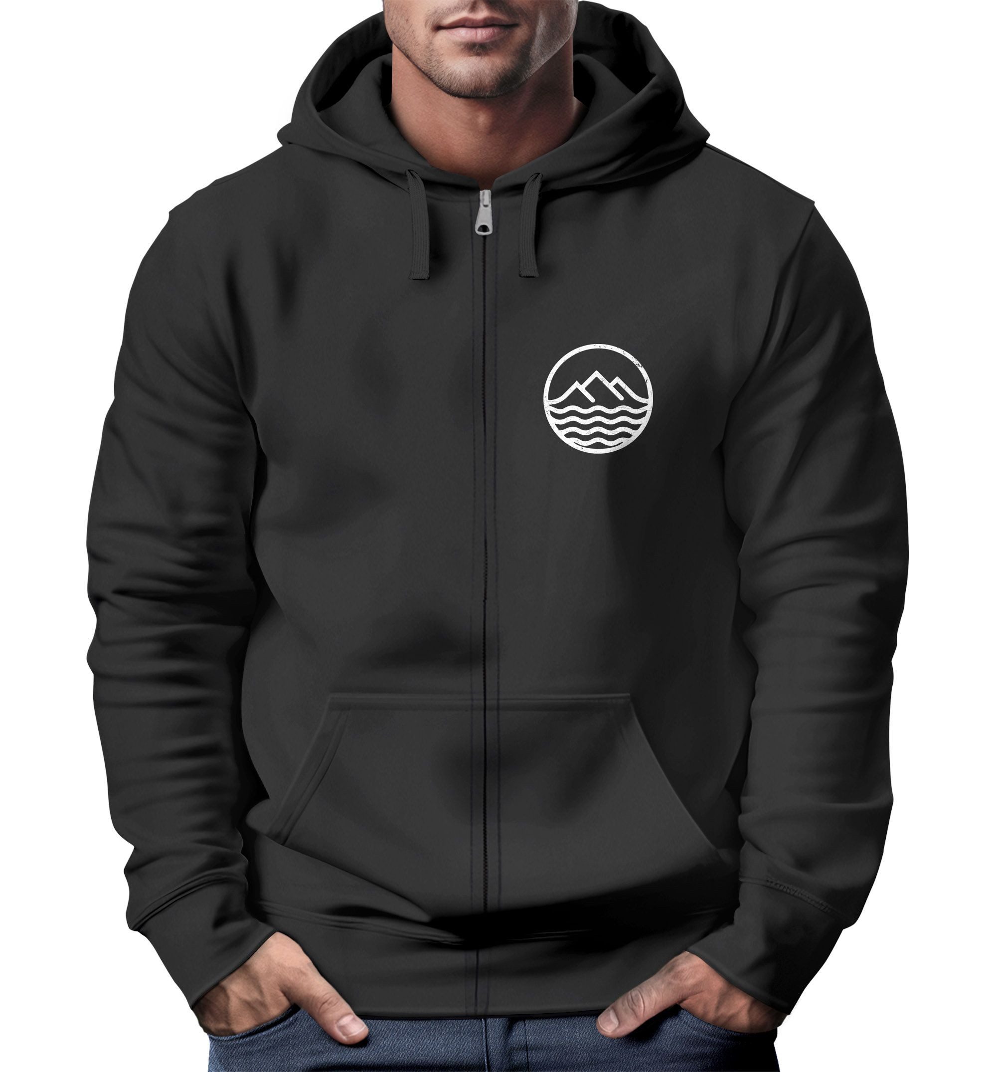 Sweatjacke Herren Sweatjacke mit Kapuze Wandern Berge Logo Motiv Zip Hoodie