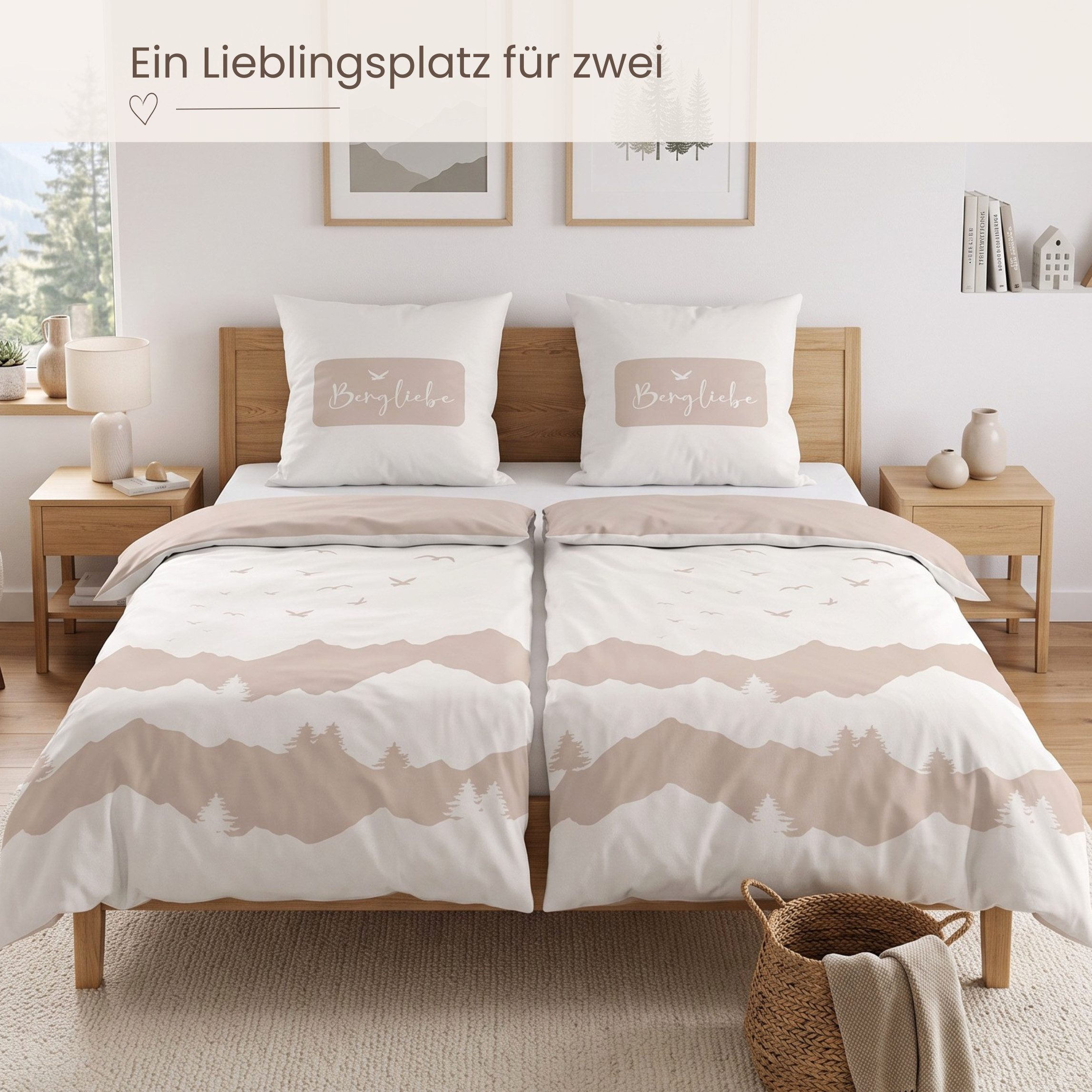 MTOnlinehandel Bettwäsche Bergliebe 135x200 cm Renforcé, Berge, Naturmotiv, 100% Baumwolle, 2 teilig, Stilvolles Bergpanorama in sanften Naturtönen – Bild 5 von 5