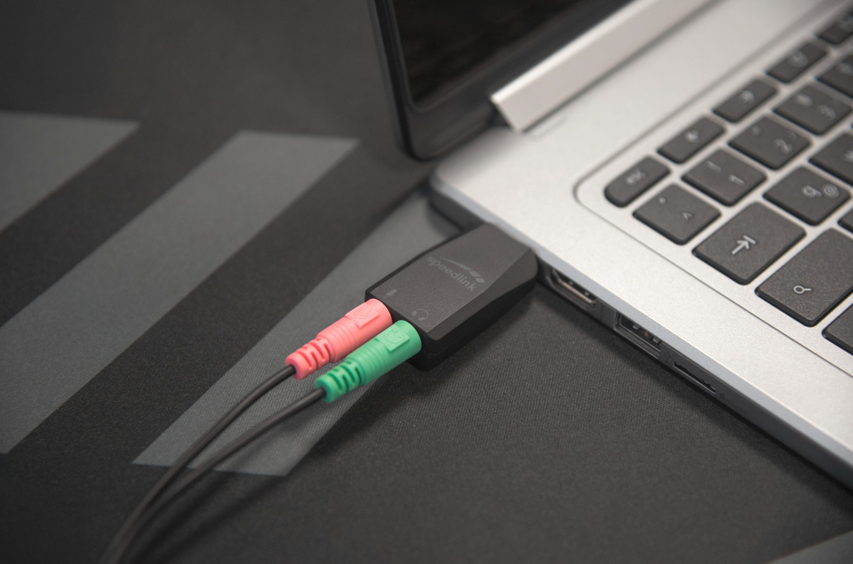 Speedlink VIGO schwarze USB-C Soundkarte, Kopfhörer & Mikrofon-Adapter, Plug & Play