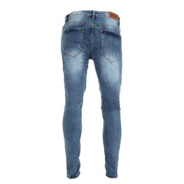 Ital-Design Stretch-Jeans Herren Used-Look Jeans in Blau
