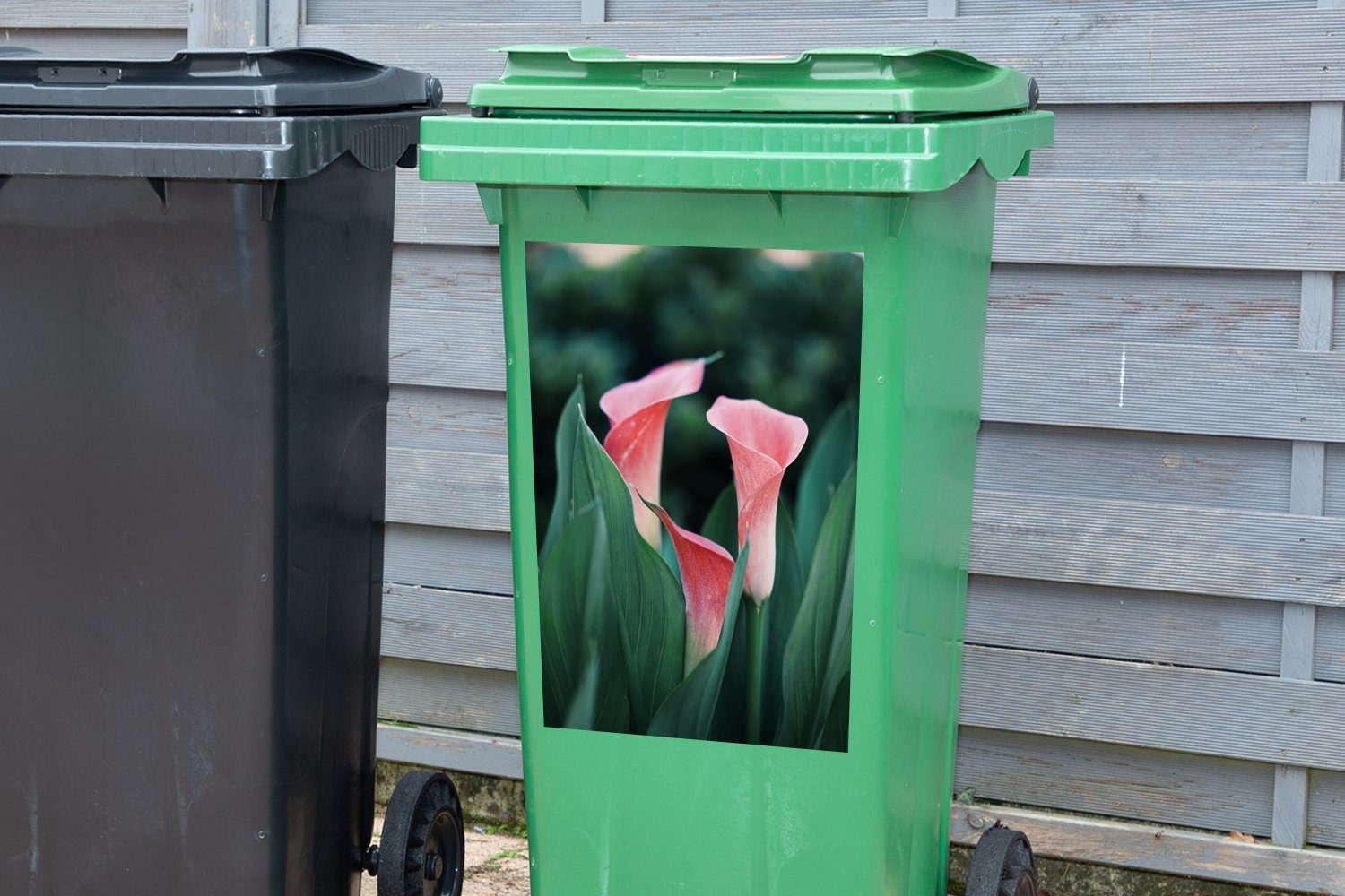 Container, Rosa Blumen Sticker, Blätter Mülleimer-aufkleber, (1 Mülltonne, St), - - MuchoWow Wandsticker Abfalbehälter