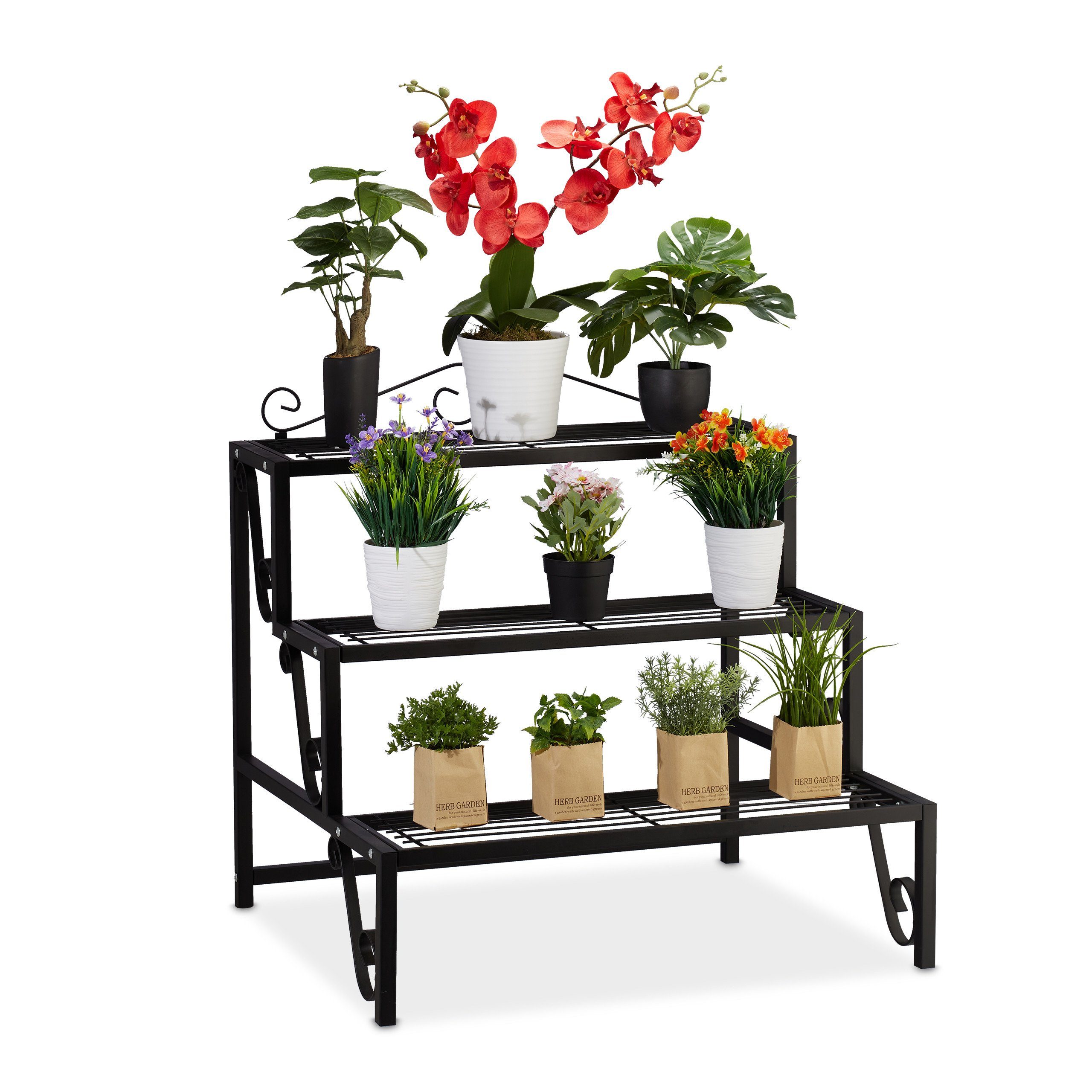 relaxdays Blumenständer Blumentreppe aus Metall 3 günstig online kaufen