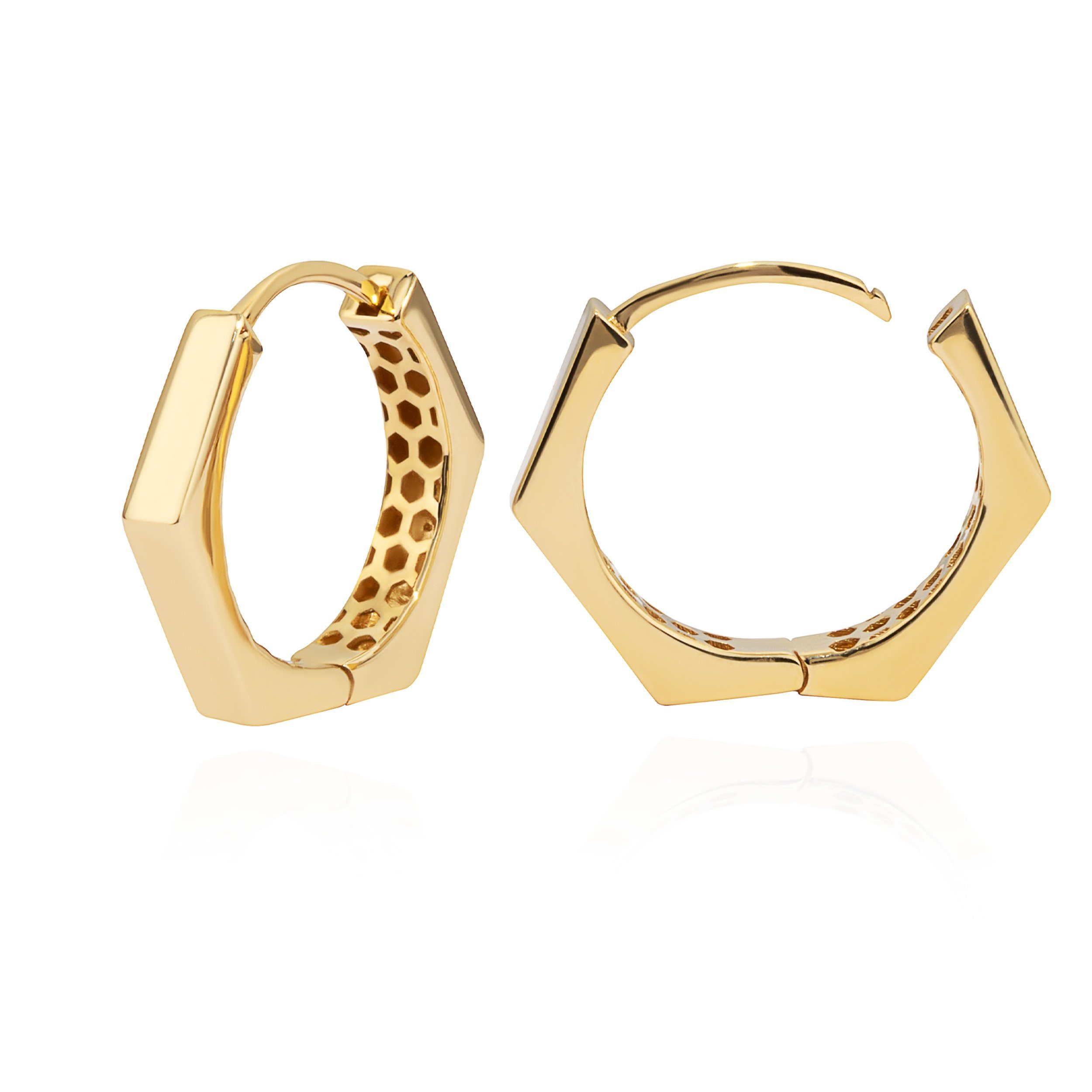 NKlaus Klappcreolen Paar 18mm Creole 8-eckig 585 Gelb Golb 14 Karat Klappcreole elegante O