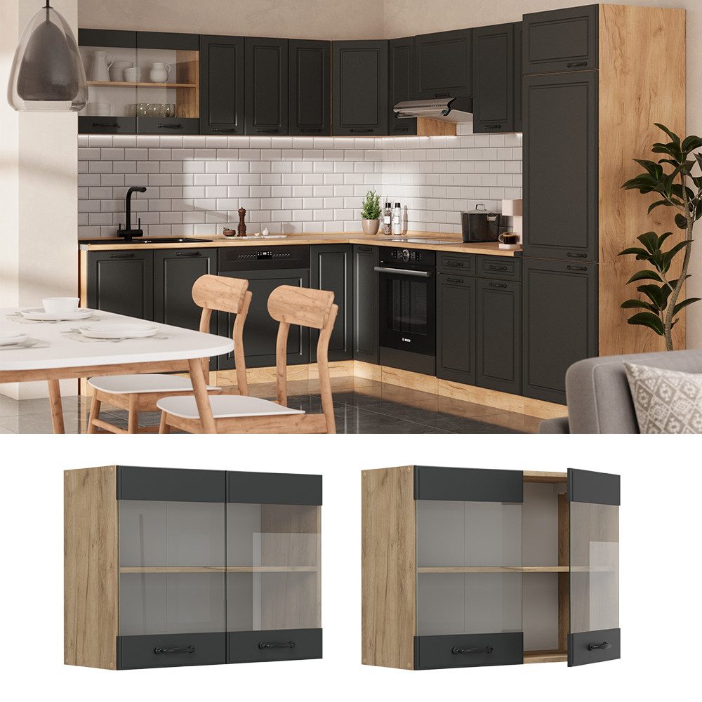Vicco Glashängeschrank R-Line, Anthrazit Landhaus/Goldkraft Eiche, 80 cm günstig online kaufen