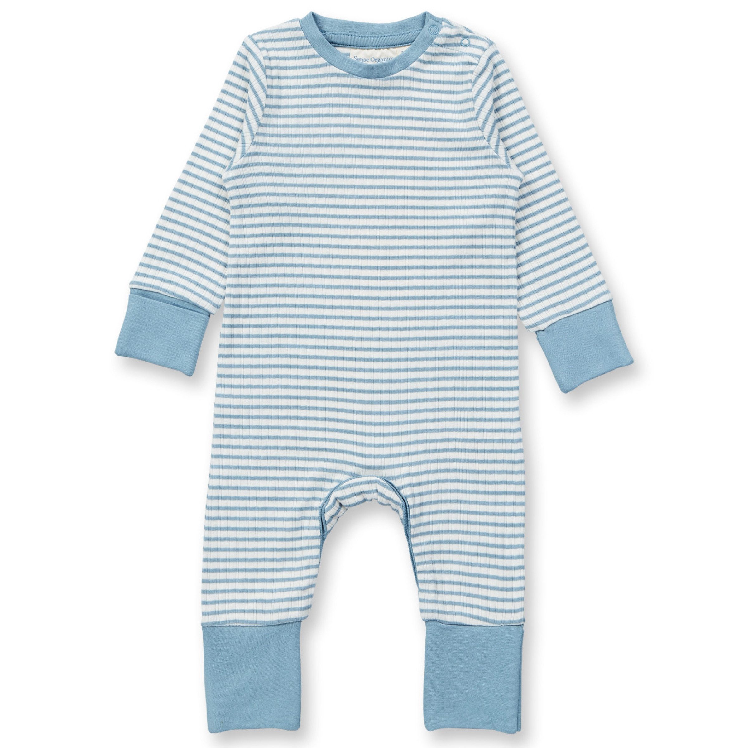 Sense Organics Strampler Sense Organics Tona Baby Romper Rib Strampler Light Denim Stripe 50/56