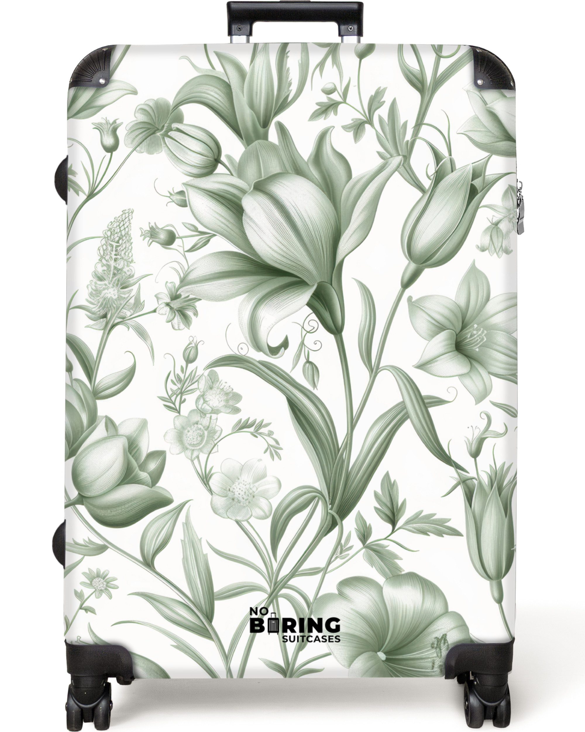 NoBoringSuitcases.com© Hartschalen-Trolley Weiß mit grünen Blüten günstig online kaufen