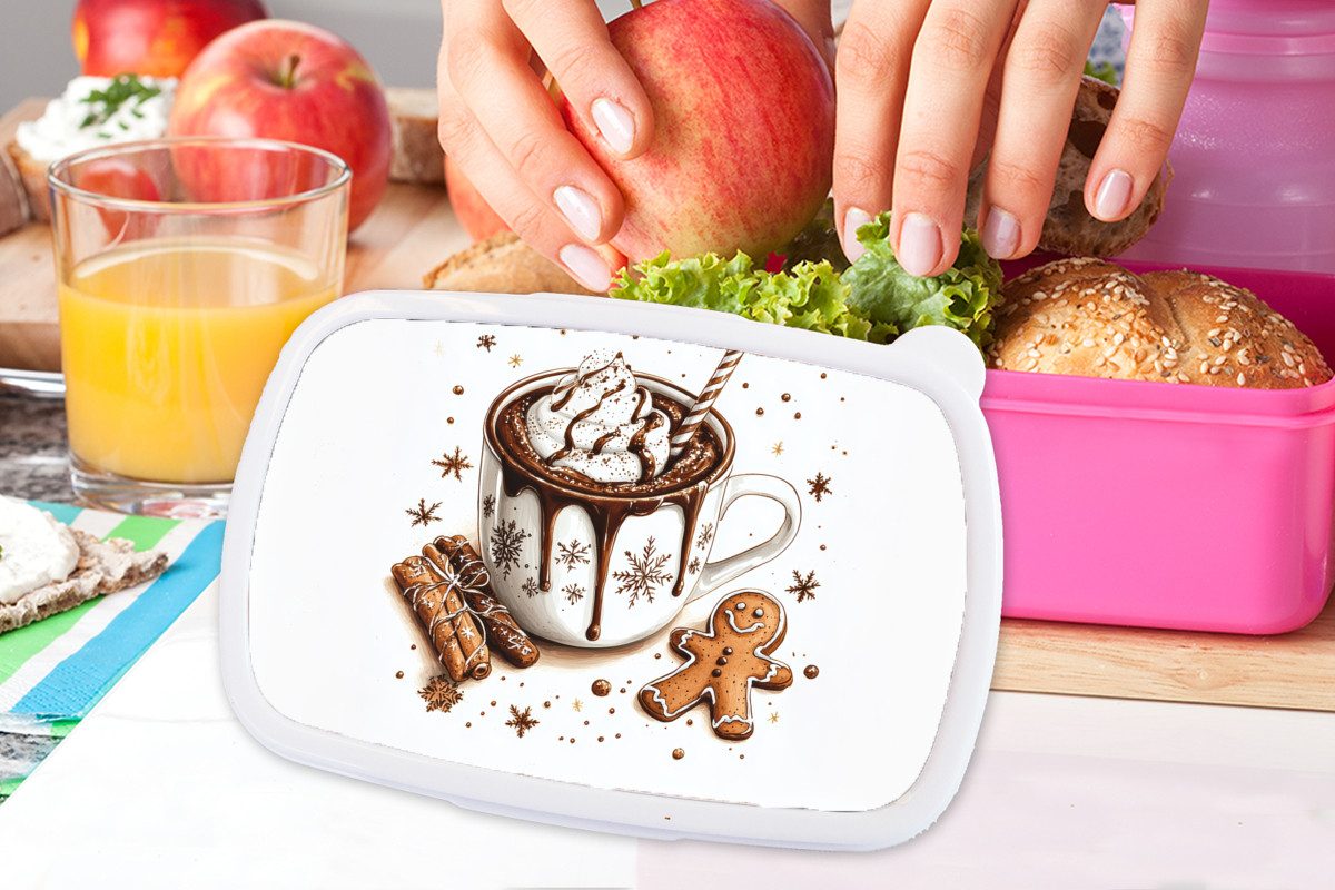 MuchoWow Lunchbox Chocomel - Dekoration - Torte - Winter - Weihnachten, Kunststoff, (2-tlg), Brotdosen, Lunch Box, Brotbox für Kinder und Erwachsene