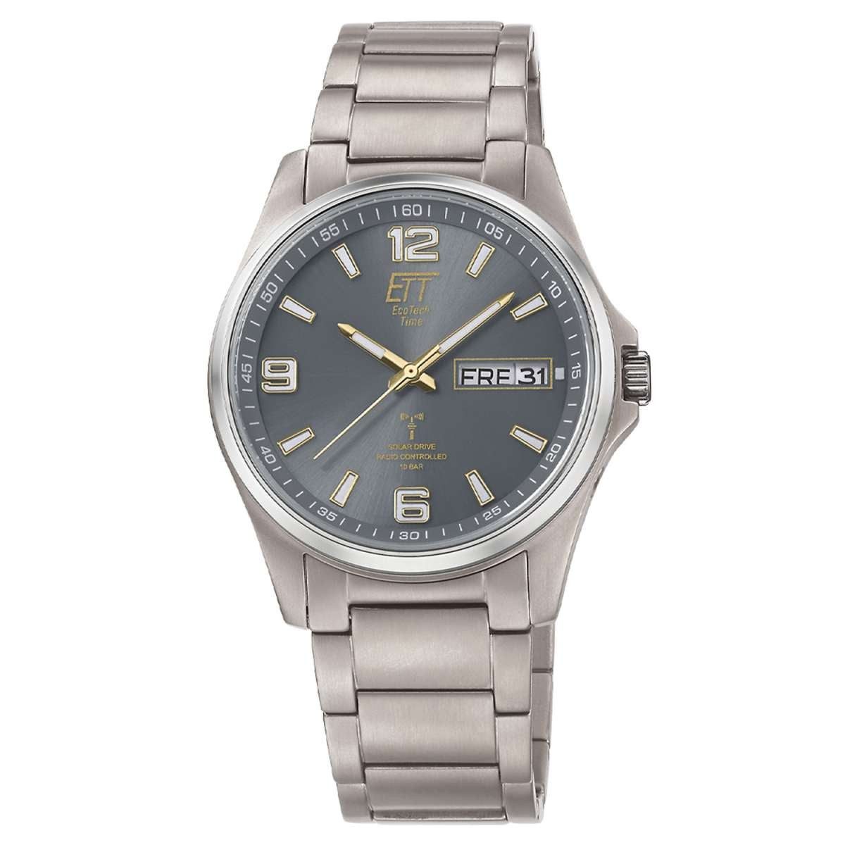 ETT Eco Tech Time Solaruhr EGT-11601-21M, Funk-Solar Herrenuhr Everest Gents Titan/Grau