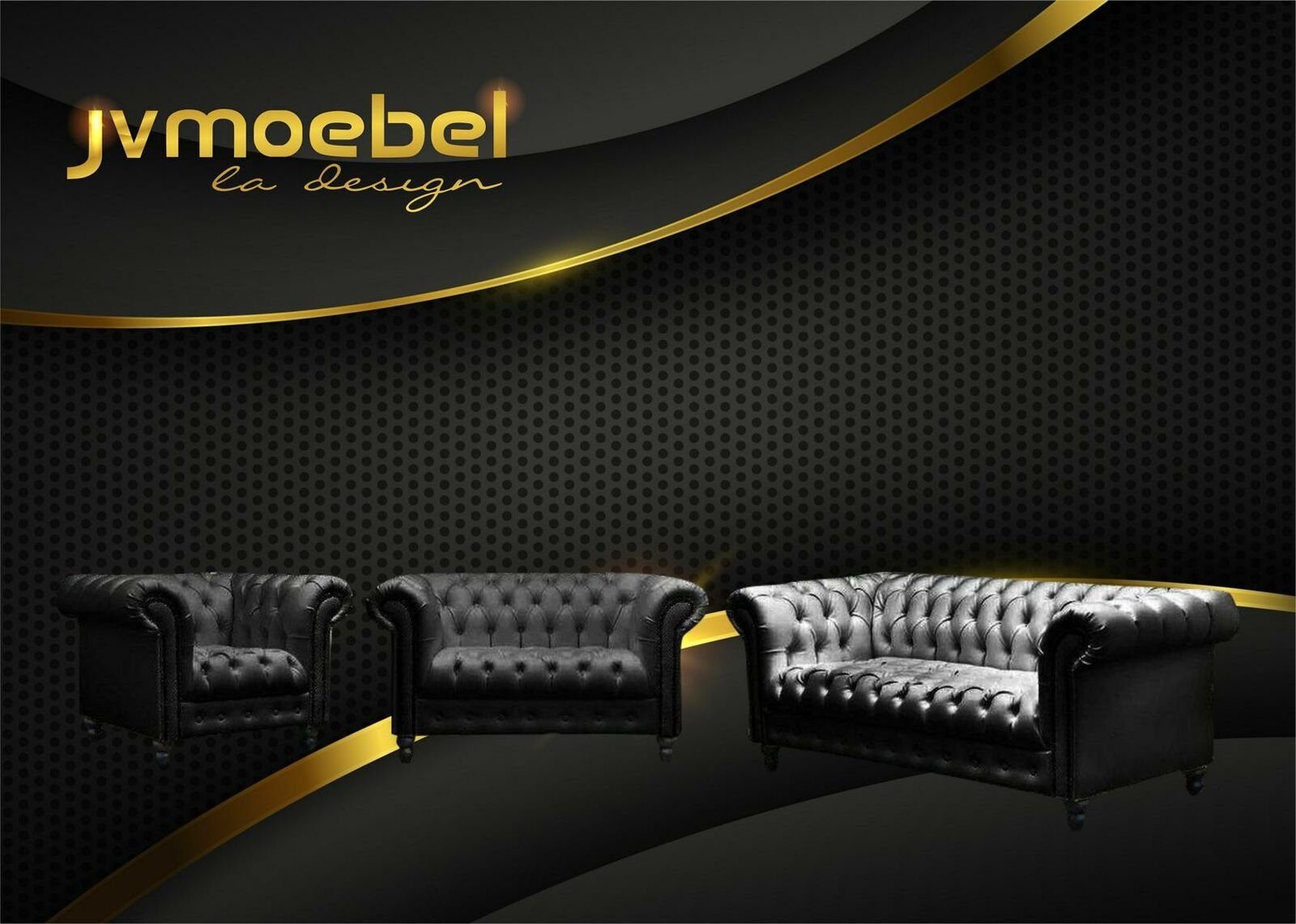 JVmoebel Sofa, Dreisitzer Chesterfield Sofa Couch Polster Luxus Möbel Schwarz