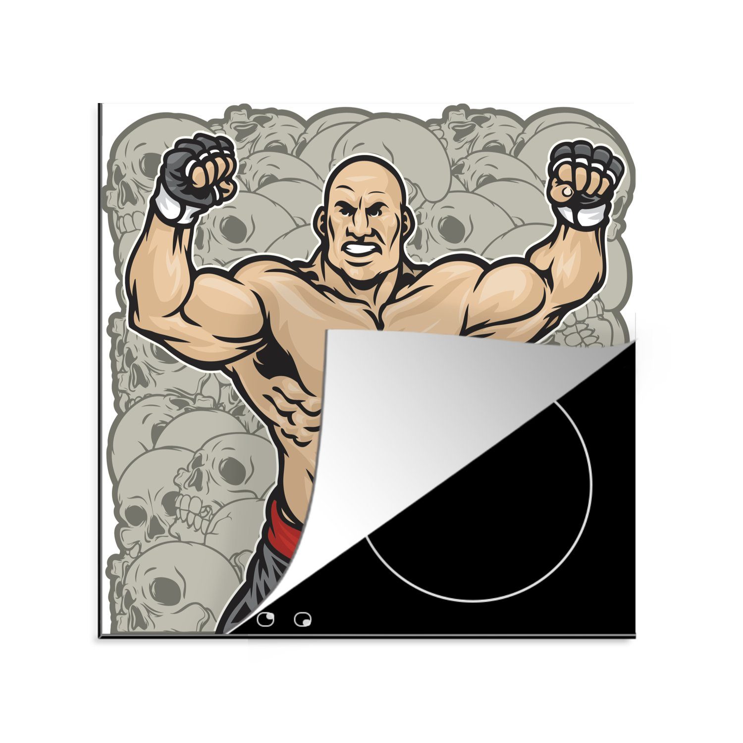 MuchoWow Herdblende-/Abdeckplatte Eine Illustration eines Kämpfers beim Bodybuilding, Vinyl, (1 tlg), 78x78 cm, Ceranfeldabdeckung, Arbeitsplatte für küche
