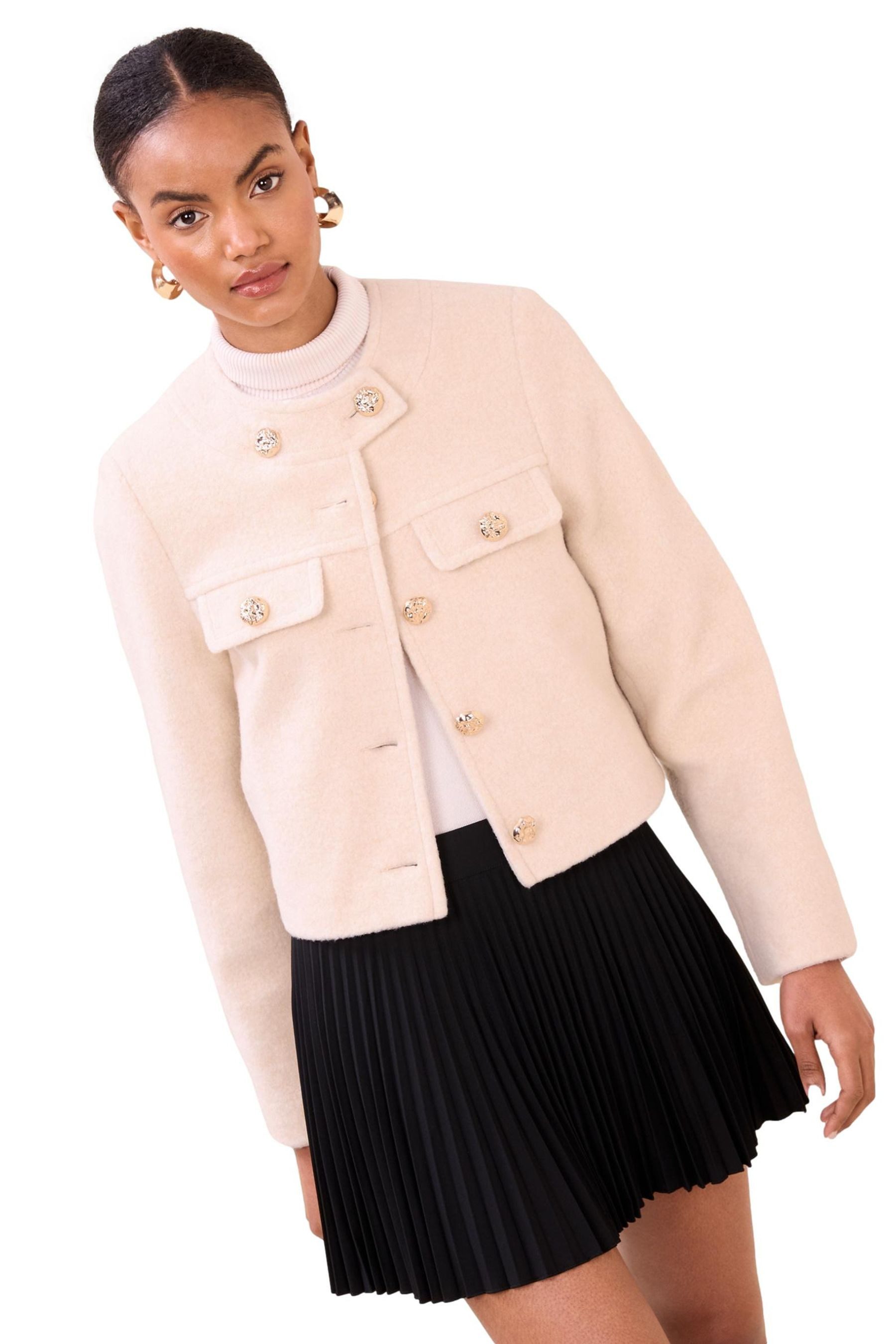 LIPSY Kurzjacke Lipsy kragenlose Jacke im gebürsteten Woll-Look (1-St)