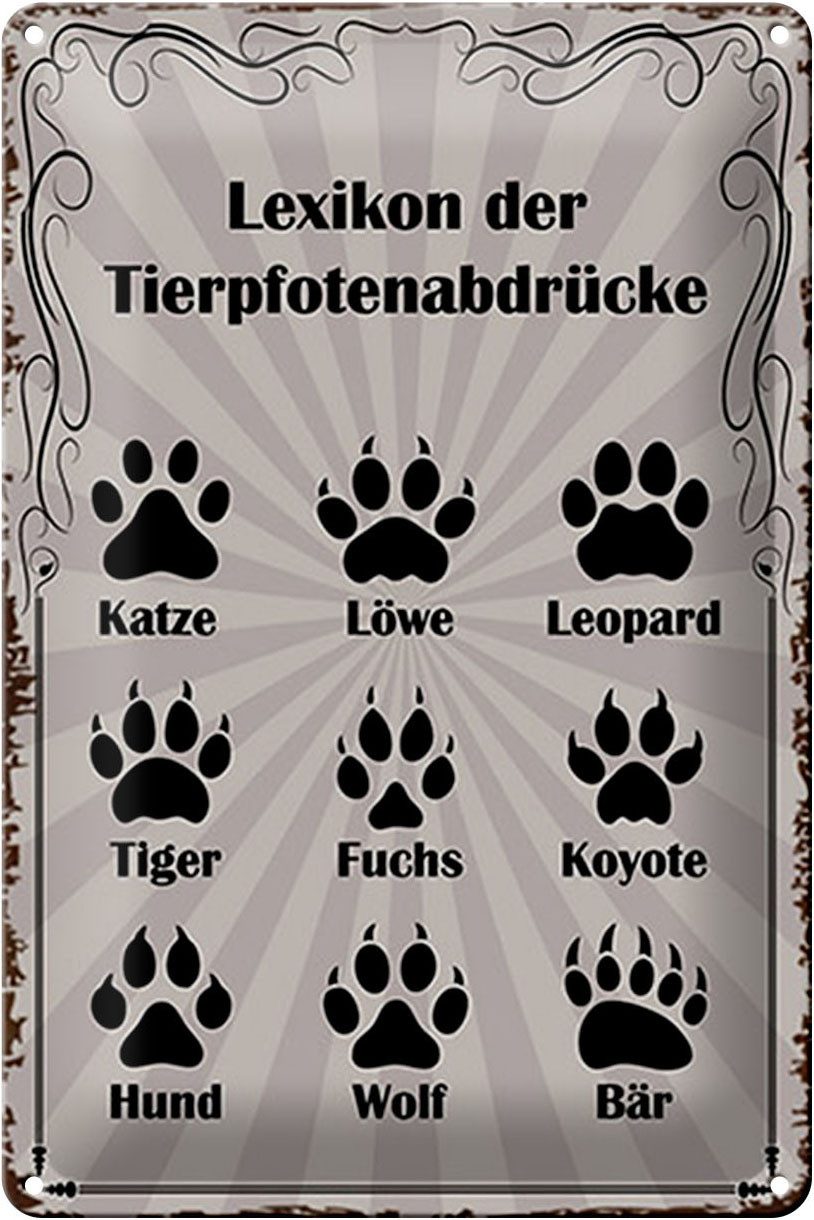 Metallschild Spruch 20x30cm Lexikon Tierpfotenabdrücke Tiere