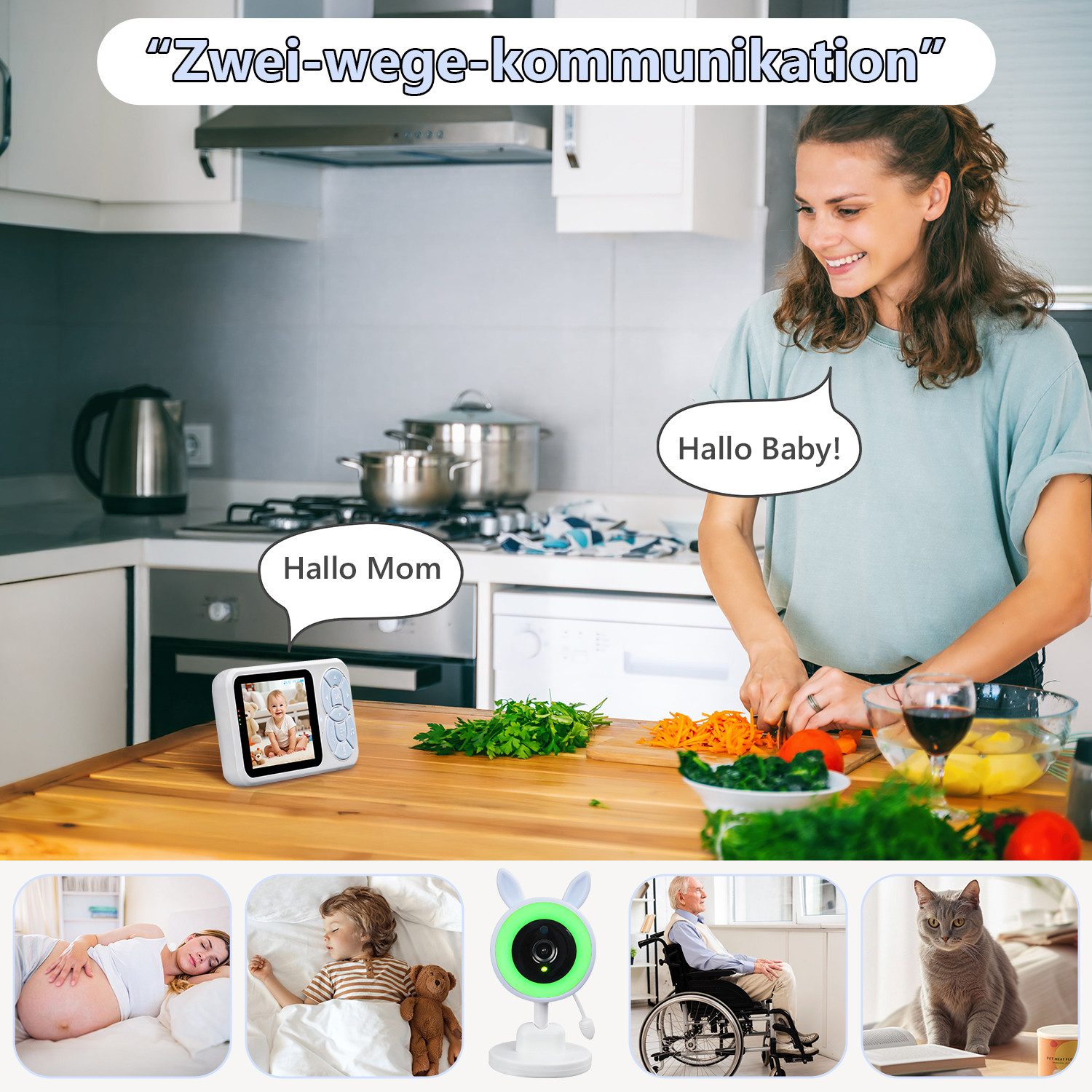 DOPWii Babyphone Baby Monitor mit Kamera & Display – 3.5" IPS Monitor, Nachtsicht, 1-tlg., VOX, Gegensprechfunktion, Temperaturüberwachung & Schlaflieder