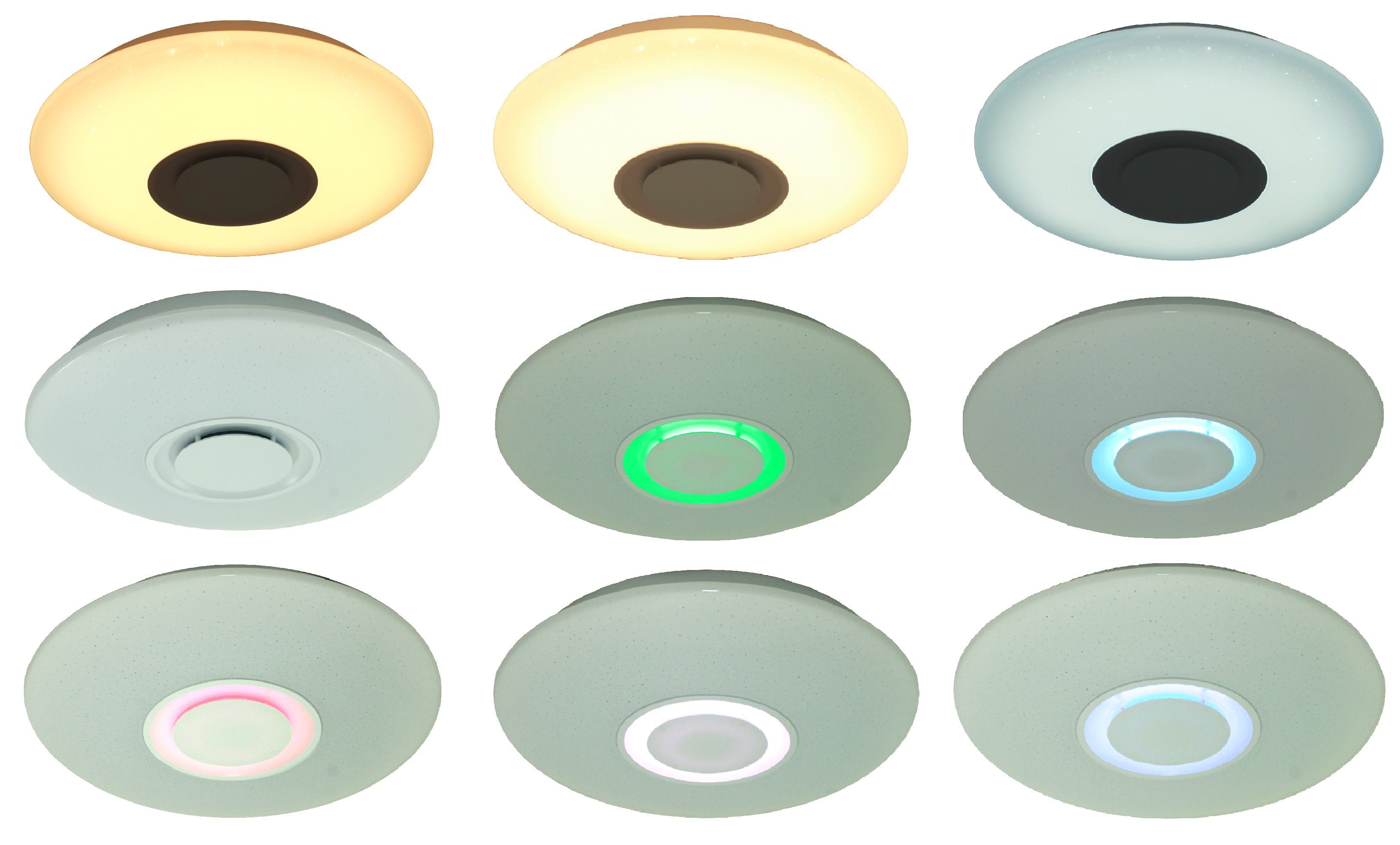 Farbsteuerung LED-Deckenleuchte Bluetooth-Lautsprecher, stufenlos Ambiente-Beleuchtung Farbwechsel 24 TRANGO *EMA* mit integrierter Deckenleuchte, LED dimmbare 3095 CCT inkl. Sternenhimmel-Effekt und & RGB App-Steuerung mit Watt