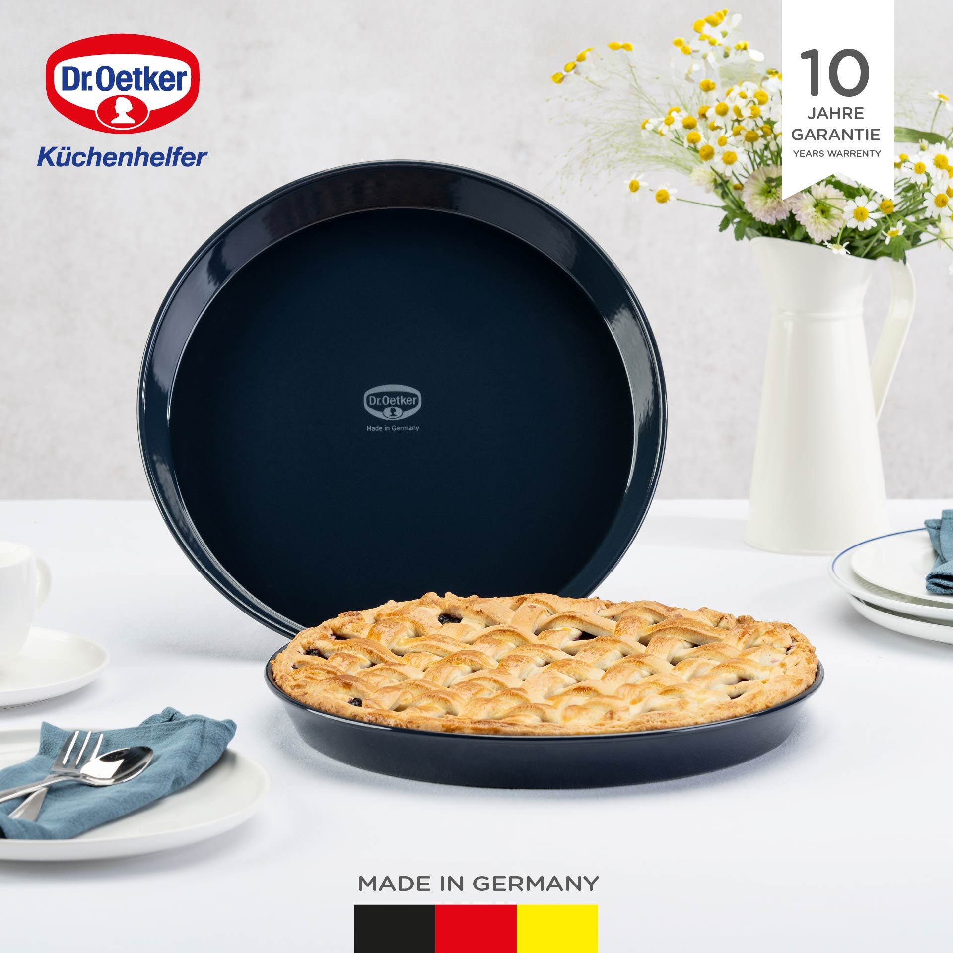 Dr. Oetker Küchenhelfer Kuchenblech Back-Liebe Emaille, 30 cm, Emaille, (1-St), Schnitt- & kratzfeste Backform mit Emaille & Antihaft-Beschichtung