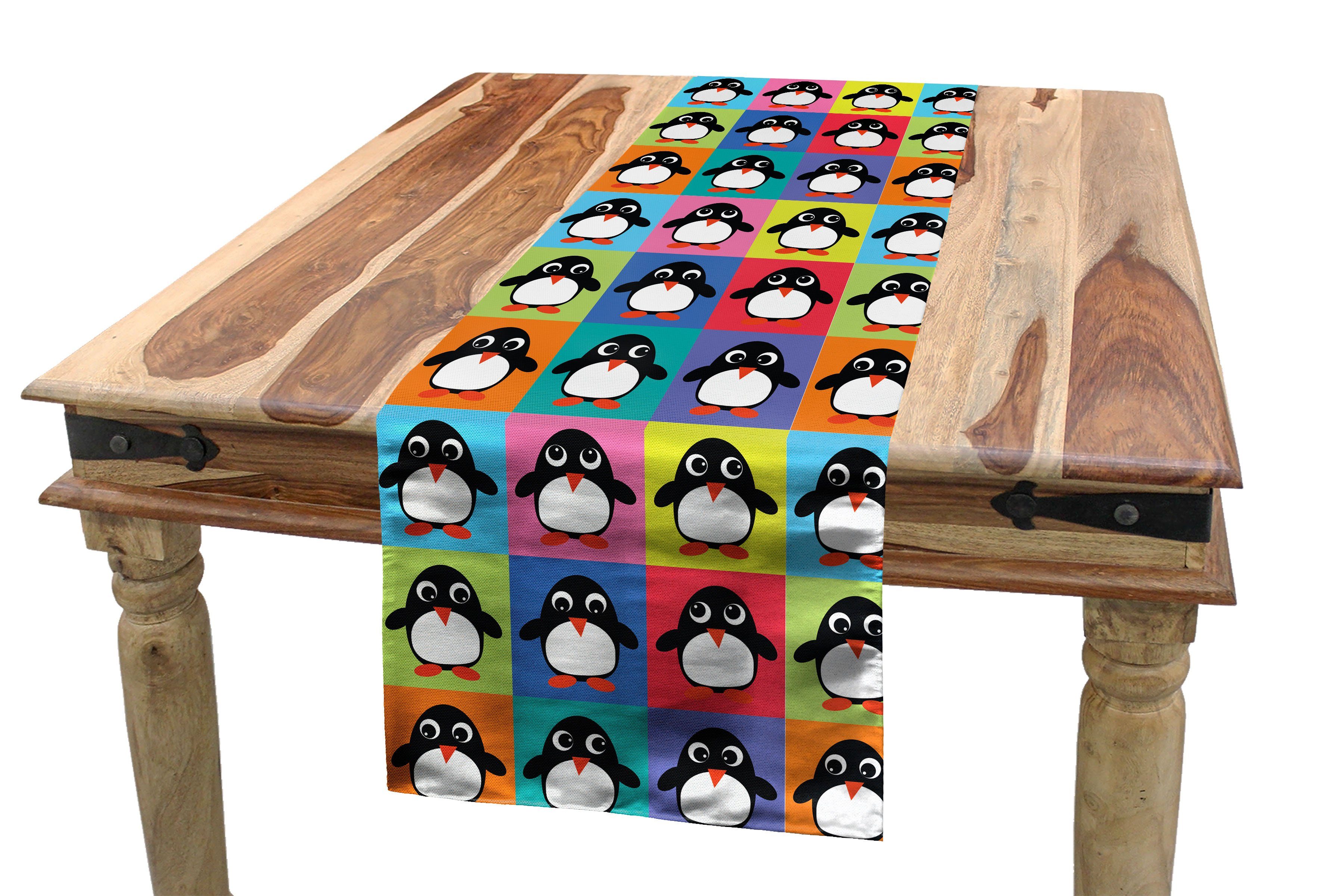 Abakuhaus Tischläufer Esszimmer Küche Rechteckiger Dekorativer Tischläufer, Pinguin Bunte Rahmen Tiere