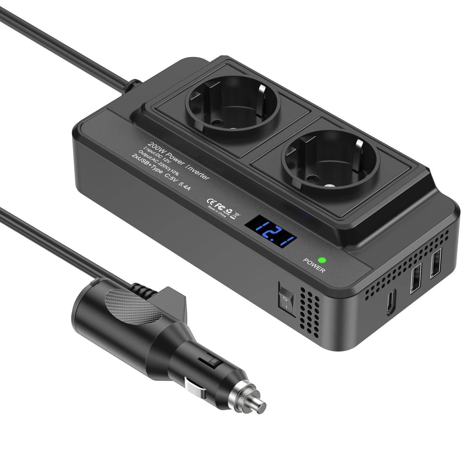 FOSMET Конвертор напруги Конвертор напруги KFZ Auto Wechselrichter Inverter Zigarettenanzünder