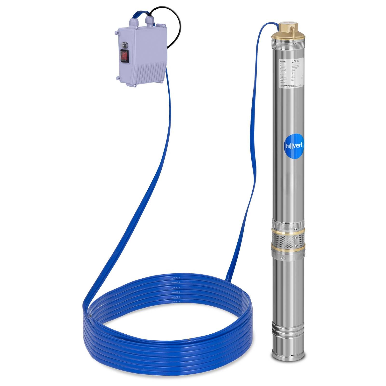 Hillvert Tiefbrunnenpumpe 4.800 l/h Brunnenpumpe Tauchpumpe 750 W Wasserpumpe 91 m Edelstahl
