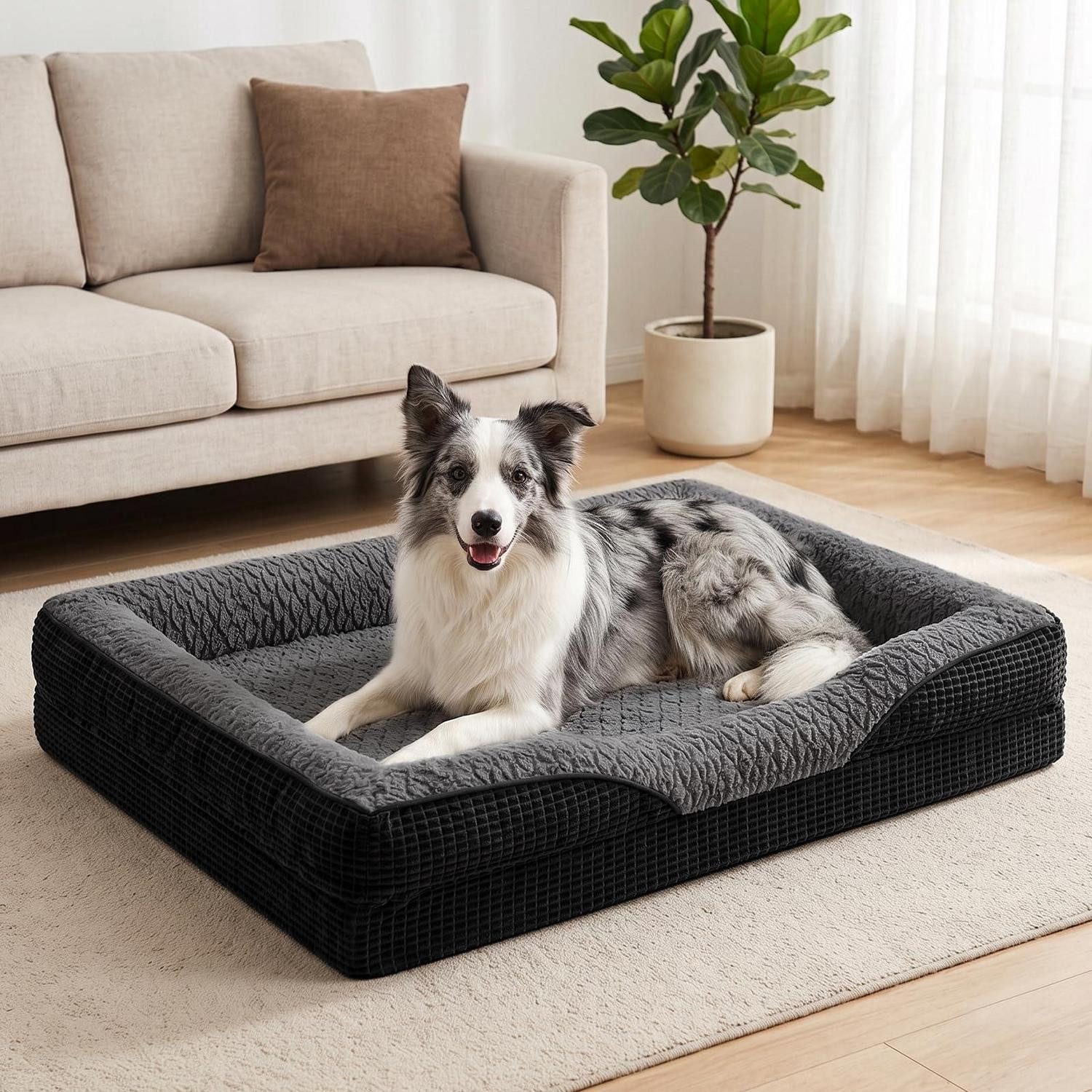 LuxusKollektion Hundebett Orthopädisches Hundebett mit Memory Foam Mittel/Groß Schwarz