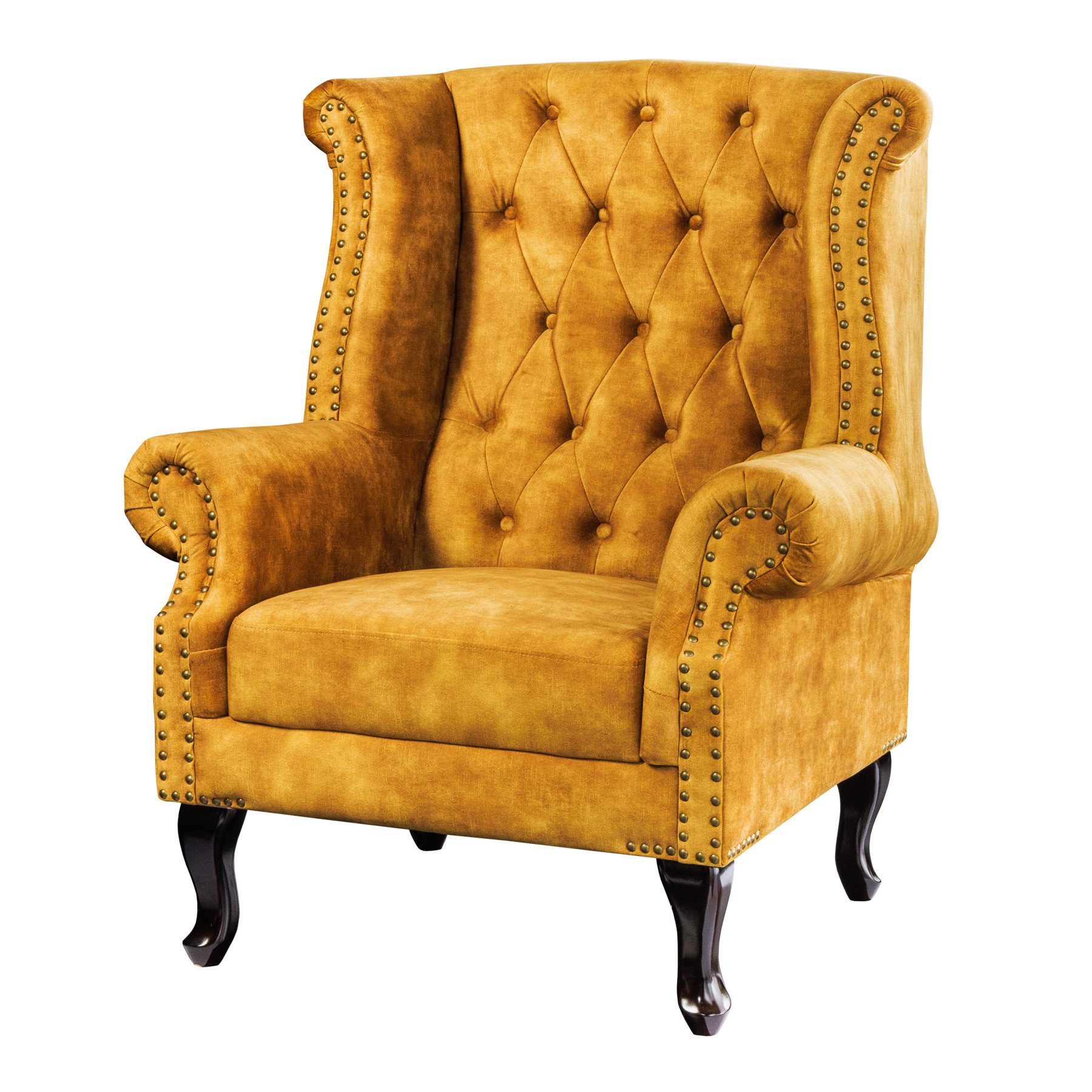 riess-ambiente Ohrensessel CHESTERFIELD 105cm senfgelb / dunkelbraun (Einze günstig online kaufen