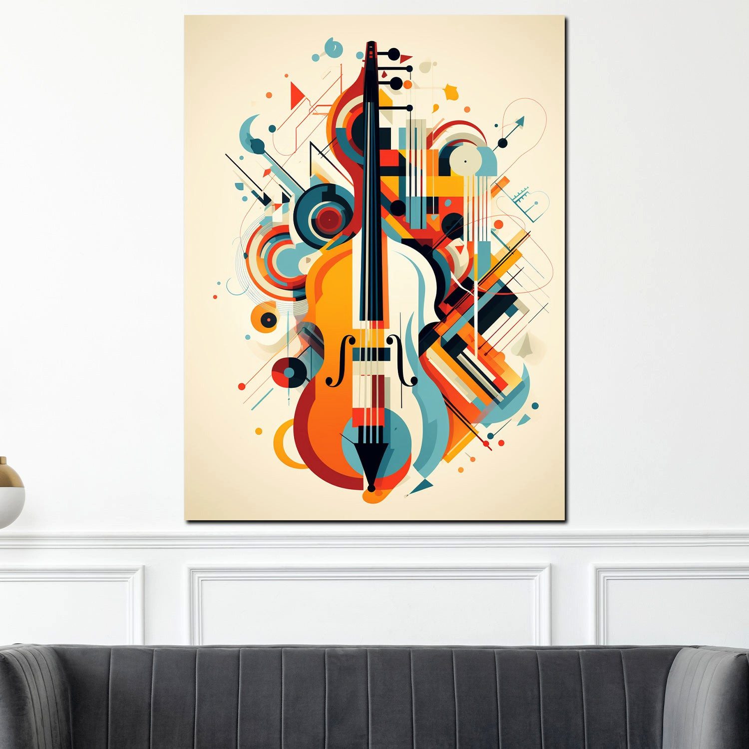 Artedinoi Leinwandbild Kontrabass bunt abstrakt geometrisch Musik Leinwandbild Kunstdruck XL, Kontrabass, farbig