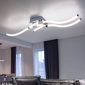 etc-shop LED Deckenleuchte, LED-Leuchtmittel fest verbaut, Warmweiß, Deckenleuchte Wohnzimmerlampe LED dimmbar chrom opal geschwungen