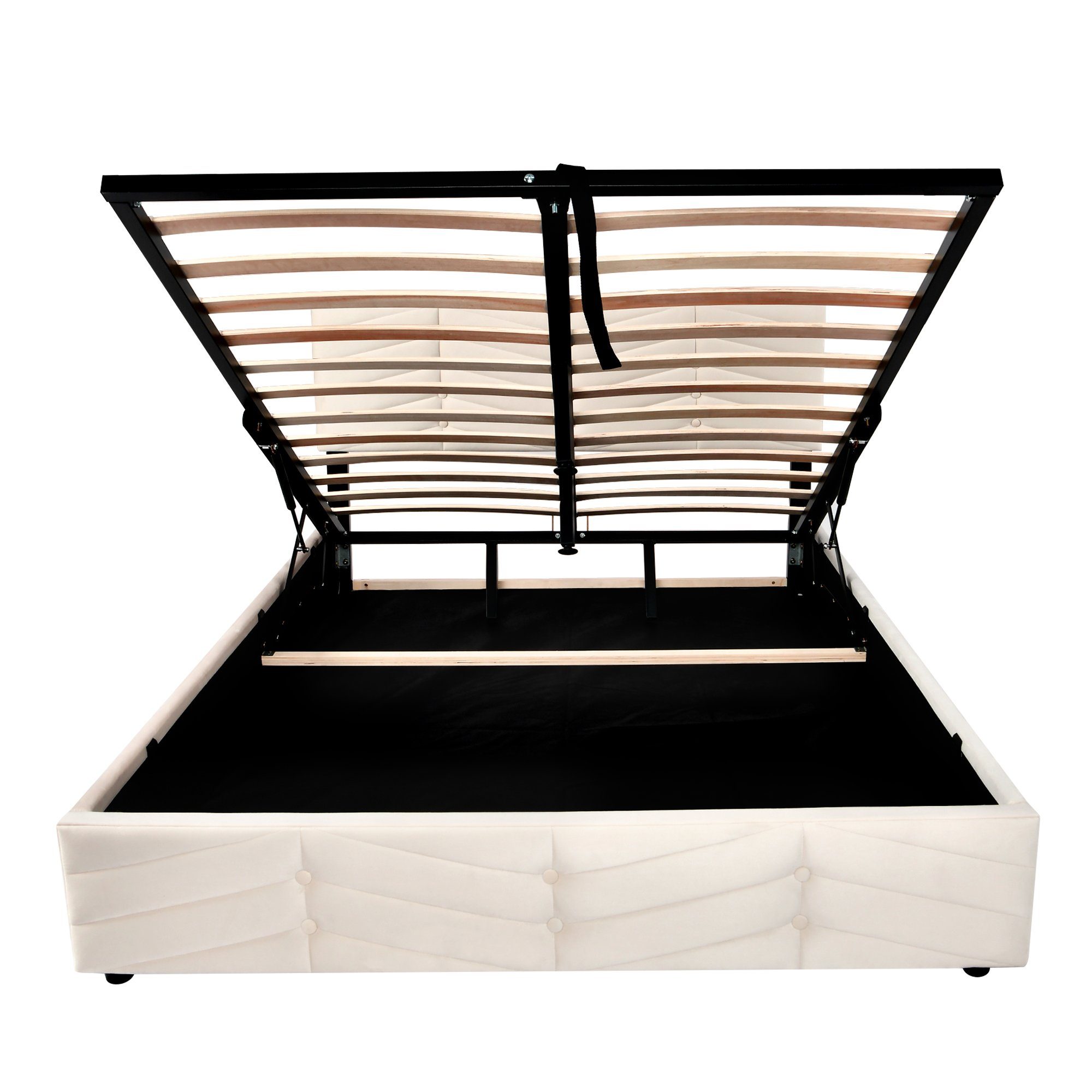 SOFTWEARY Polsterbett (Doppelbett mit Lattenrost und Bettkasten, Kopfteil höhenverstellbar, Bezug beige gepolsterter aus cm), 140x200 Samt
