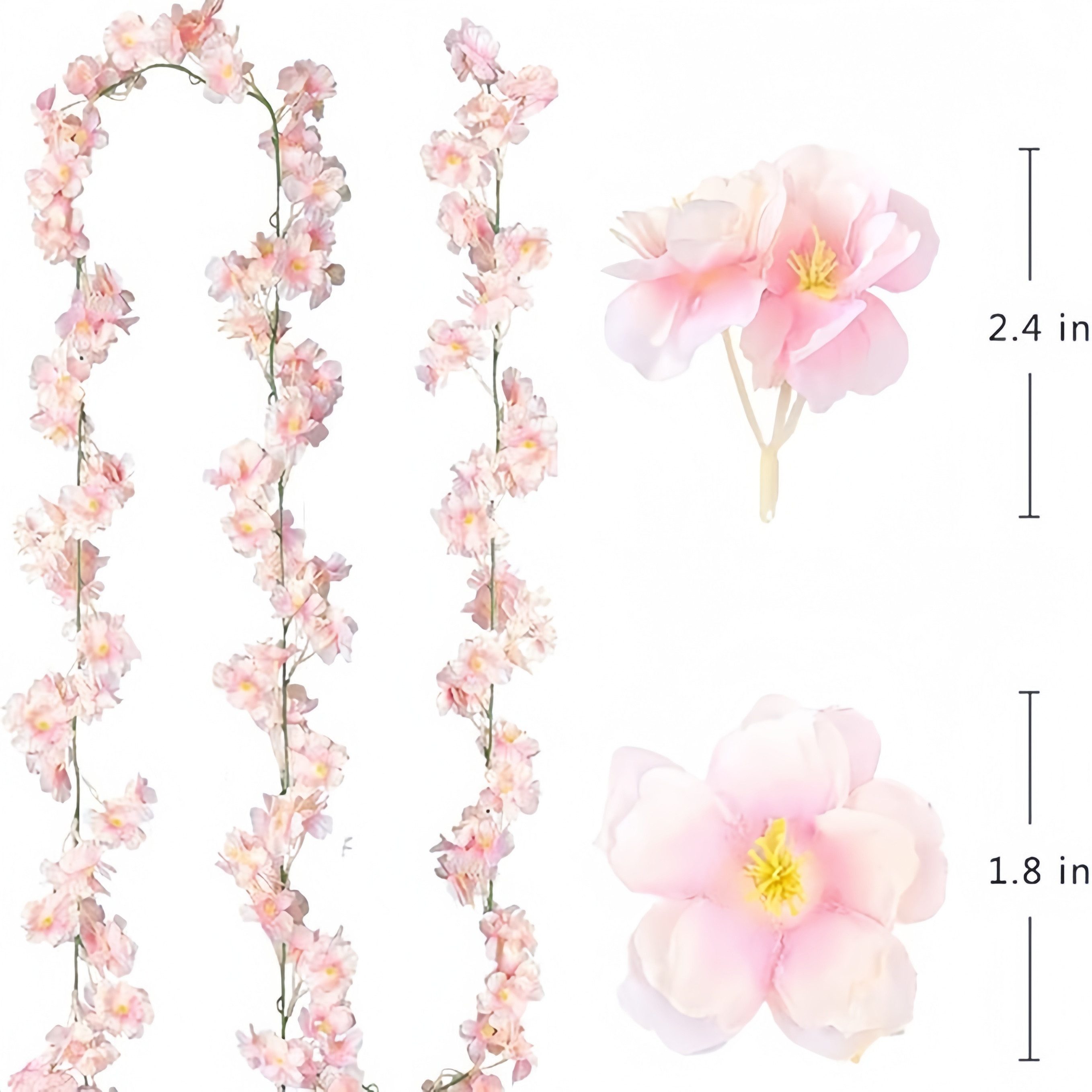 Kunstpflanze 3er Set künstliche Kirschblüten-Girlanden je 180 cm, FOUORTUNATE-BEE, Dekorative Blütengirlanden für Innen- & Außenbereiche