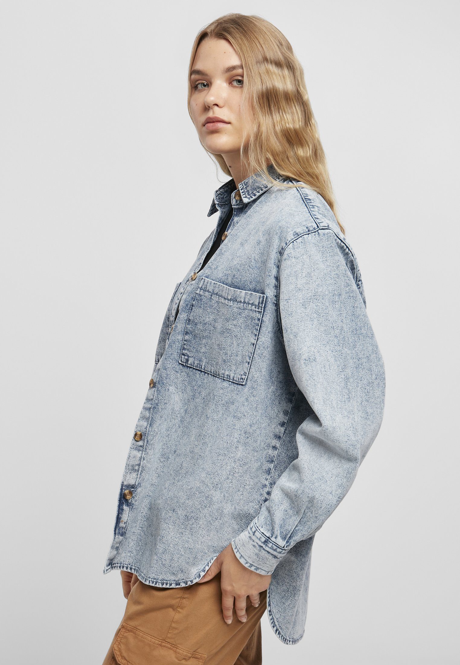 Klassische skyblue Bluse Oversized URBAN Damen washed Shirt Denim Ladies CLASSICS acid light