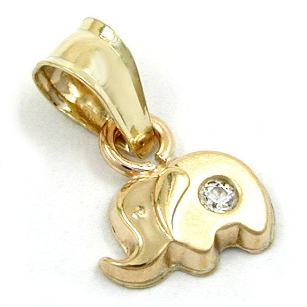 Schmuck Krone Kettenanhänger Elefant Anhänger Kettenanhänger aus 375 Gold Gelbgold glänzend Goldanhänger, Gold 375