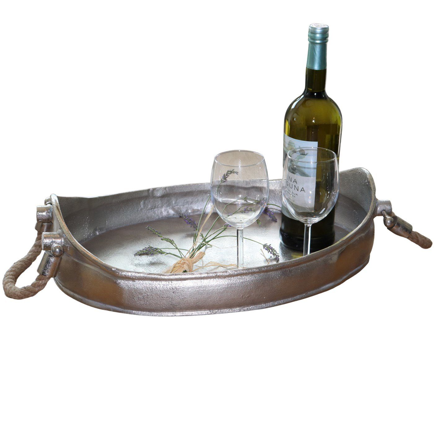 baario Dekotablett Serviertablett MIOS 45x43cm, groß silber Aluminium Metall Antik Design mit Griff Henkel Servierplatte. € 49,00